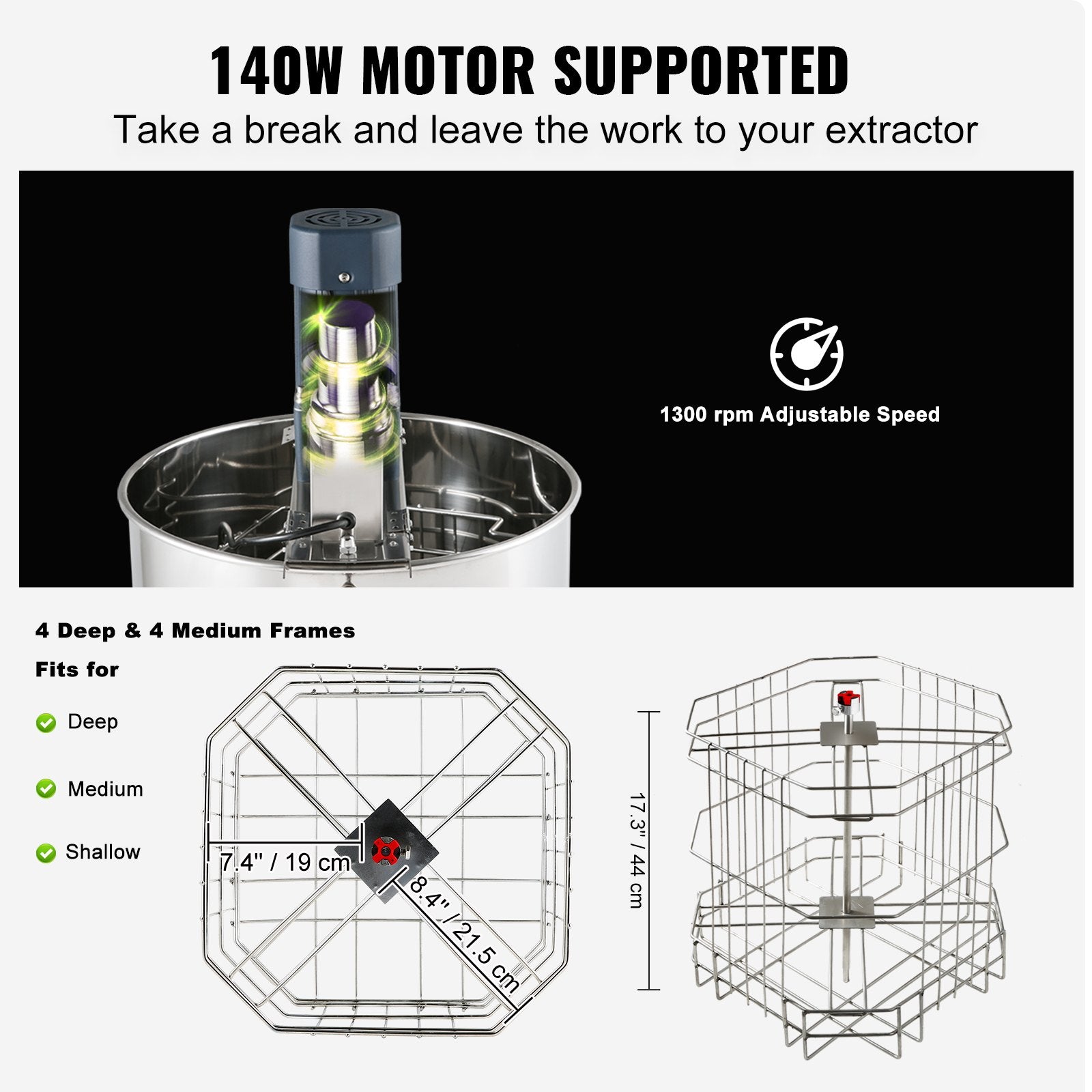 VEVOR Electric Honey Extractor,  Frames Honey Spinner Extractor, Stainless Steel Beekeeping Extraction, Apiary Centrifug