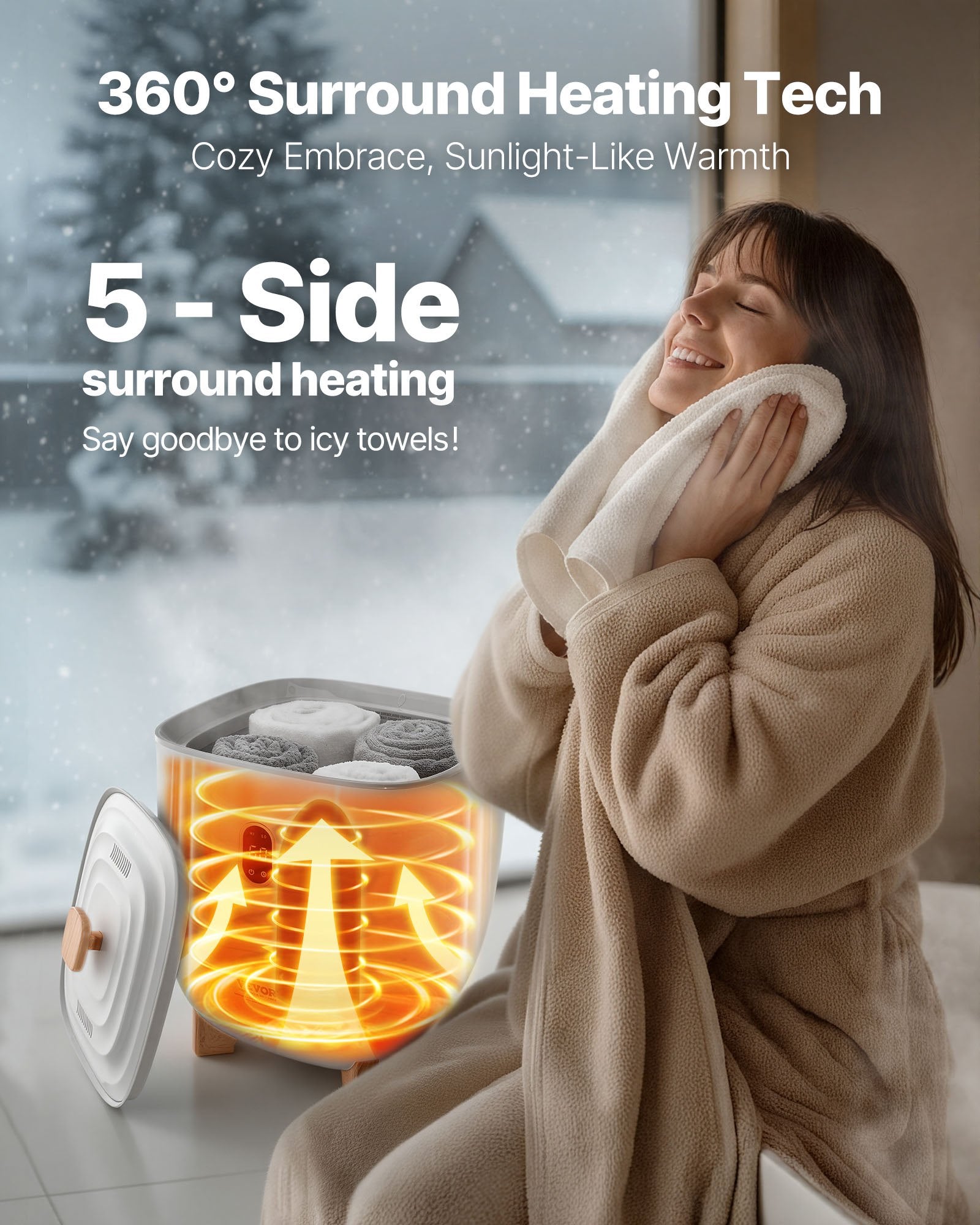 Towel Warmers For Bathroom, 25 L Towel Warmer Bucket With Auto Shut Off For Spa Fits Up To 5 Oversized Bath Towels, Blan