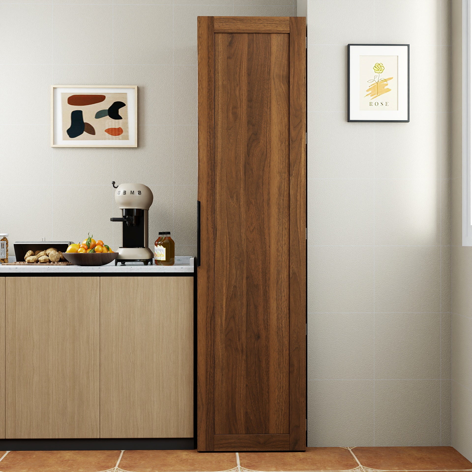 Kitchen Pantry Cabinet, BrownFreestanding Buffet Cupboards Sideboard With Doors & Shelves, Kitchen Pantry Storage Cabine