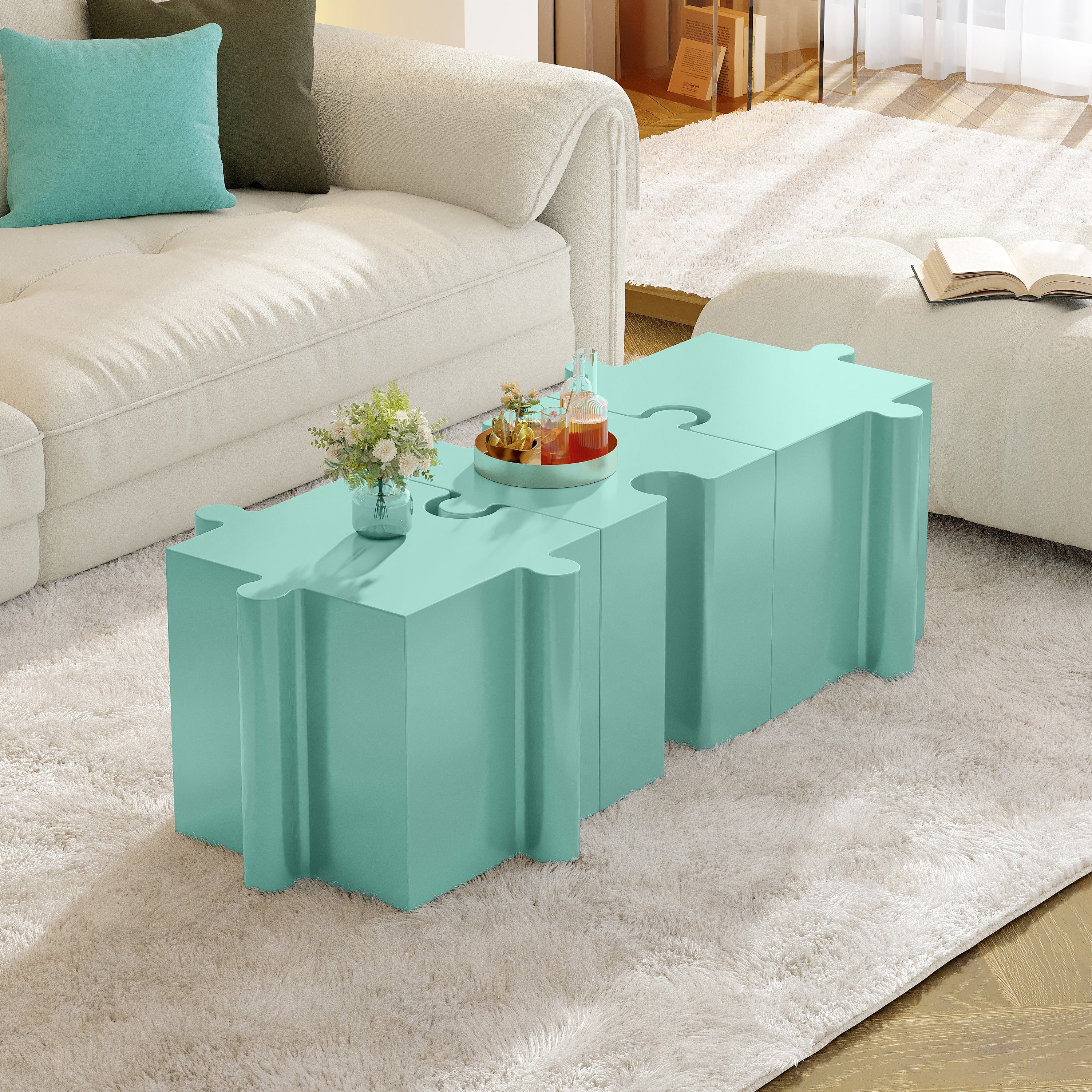 3-Piece Artistic Puzzle Table Set,Modular MGO Side Tables With Interlocking Design  2 Convex & 1 Concave , 200lb Capacit