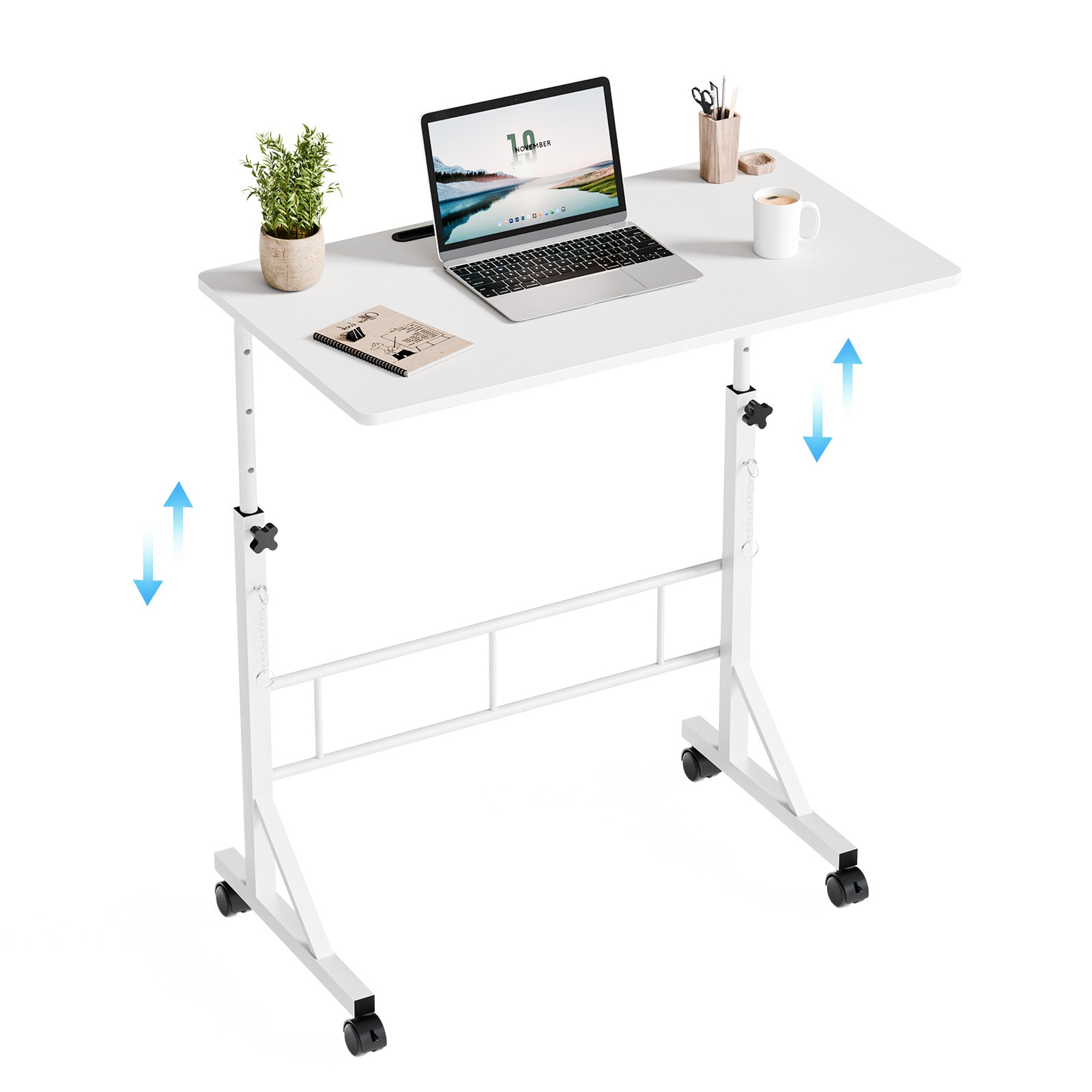 31.5-inch Adjustable-height Mobile Desk, Equipped With Locking Wheels And Clasps, Suitable For Mobile Desks And Active H