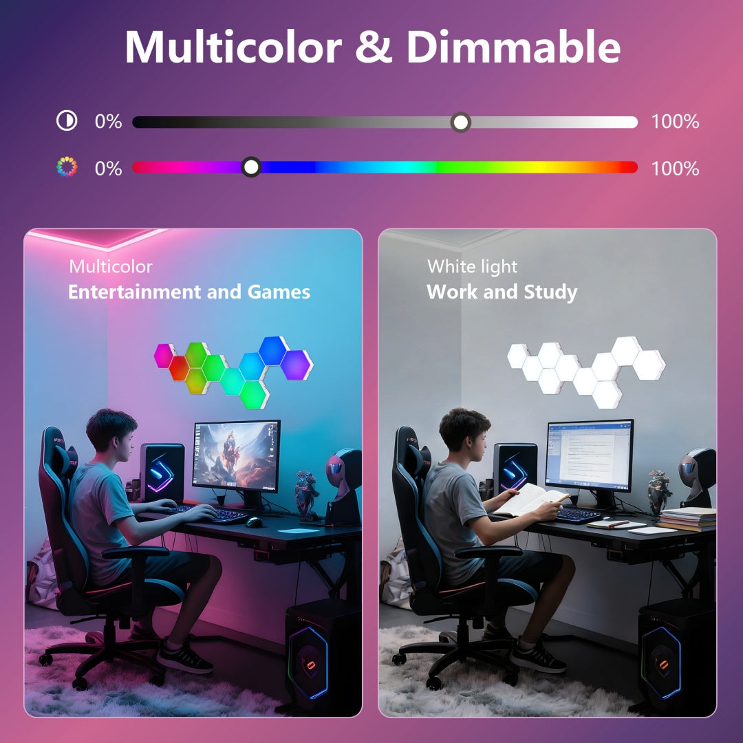 Hexagon Lights  10 Pack  LED Wall Panels, RGB Gaming Lights With APP, Smart Modular Panel Hex Tiles Push Glide Expansion