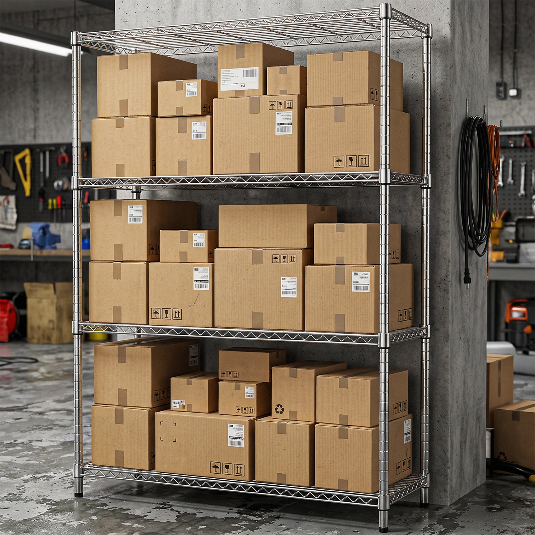 1400 Lbs 4-Shelf Storage Shelves,Wire Shelving Heavy Duty Metal Storage Shelving Unit Adjustable Garage Shelving Rack Pa