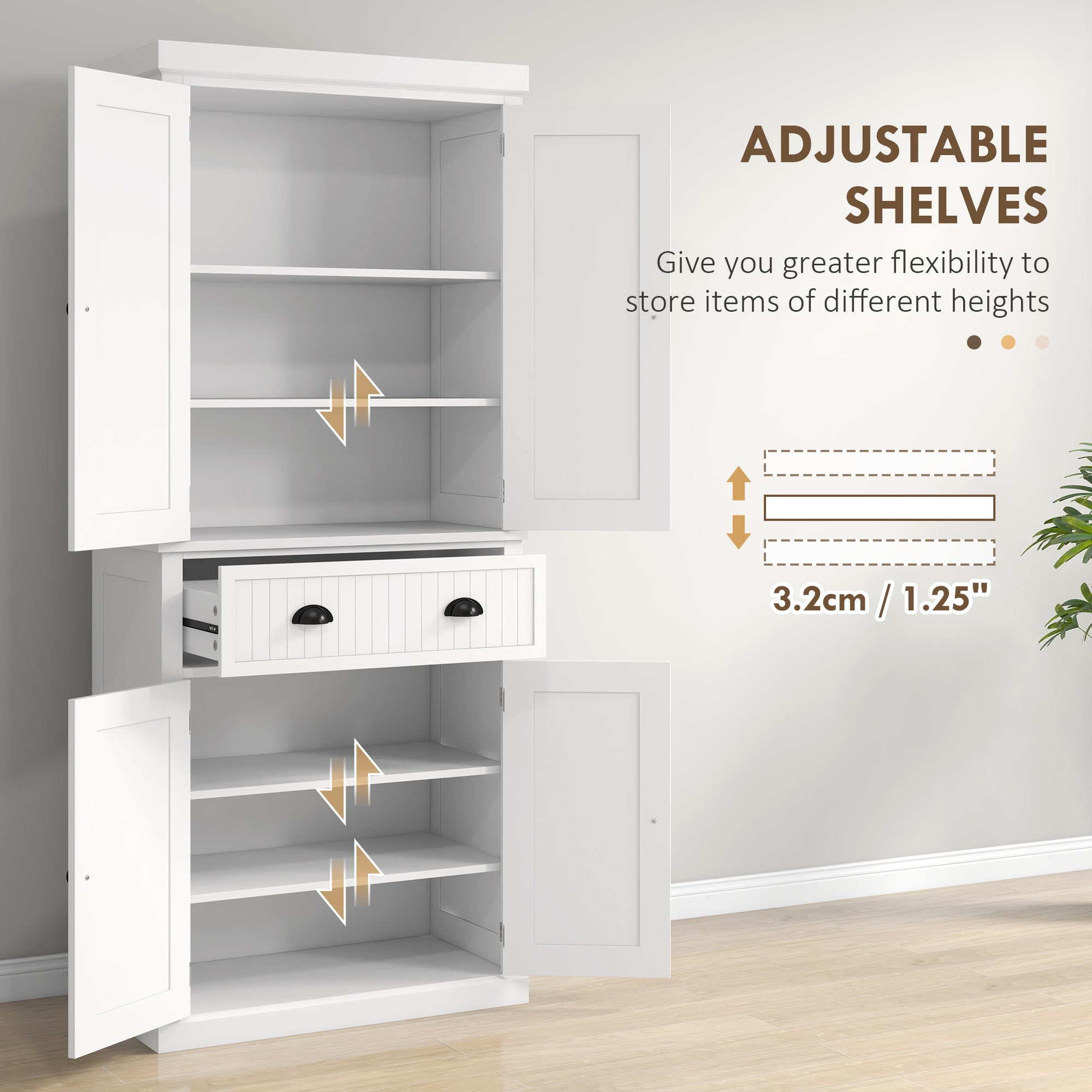 72" Kitchen Cabinet, Pantry Storage Cabinet with Doors and Shelves