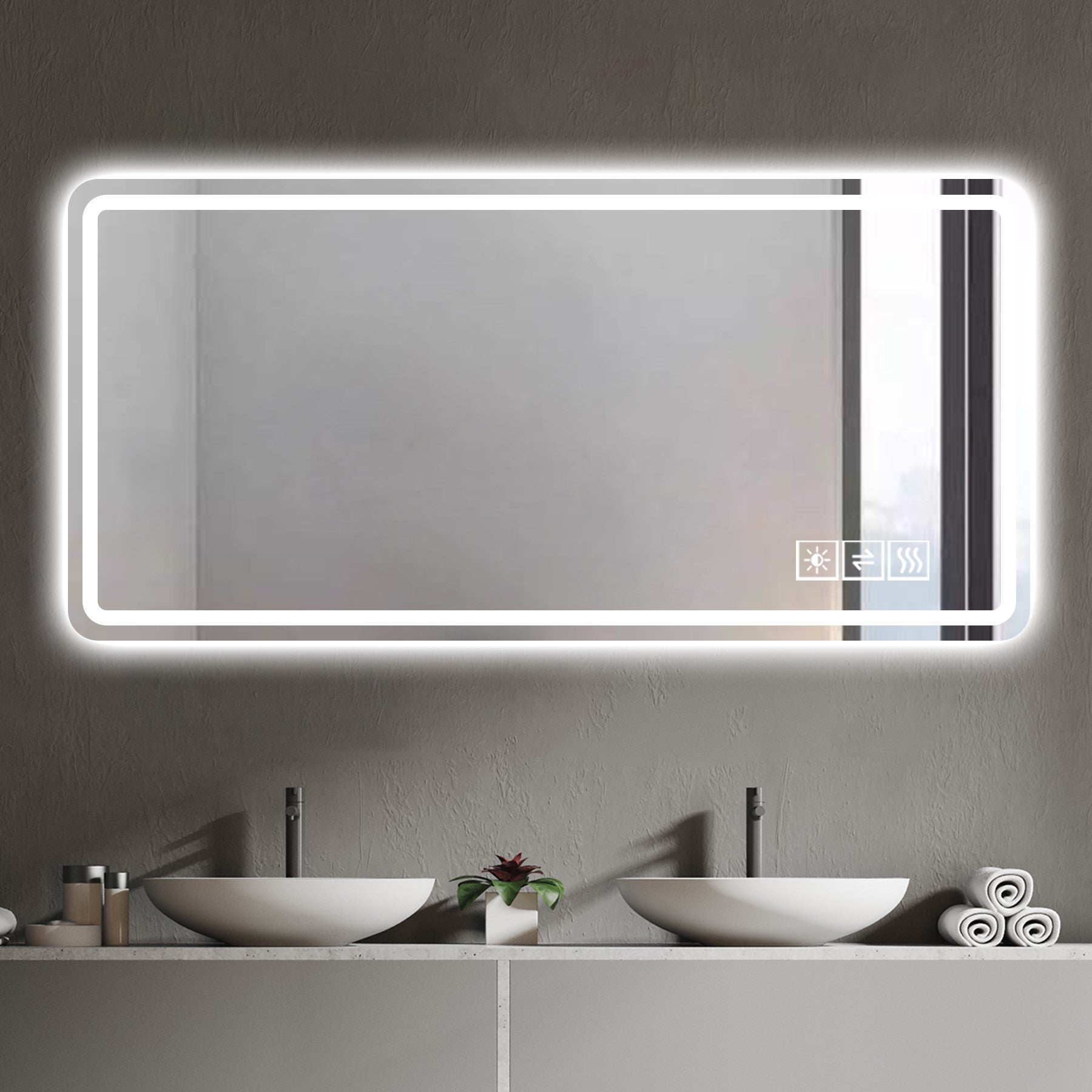 60X28 Inch LED Bathroom Mirror Vanity Mirrors With Front Lights Wall Mounted Anti-Fog Frameless Make Up Mirror With Ligh