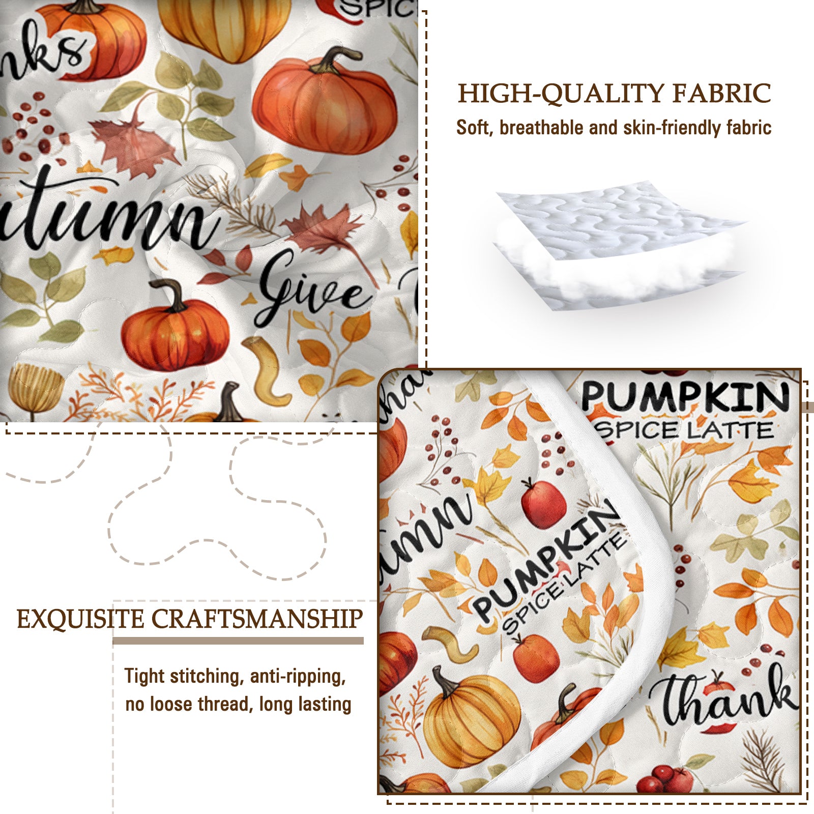 3pcs Pumpkin Autumn Leaves Design Quilt Set All Seasons Bedding Quilt Bed Set With 2 Pillowcases For Kids Teens Adults B