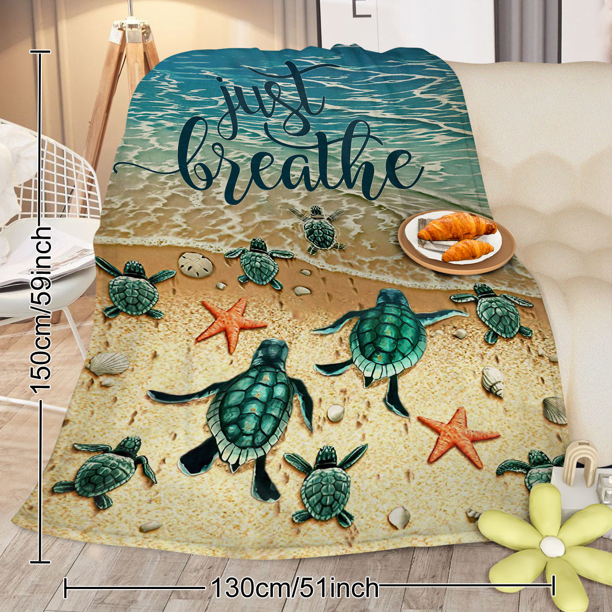 Tropical Baby Sea Turtle Flannel Fleece Blanket 3D Ocean Waves Flannel Soft Plush Throw Blanket Cozy Blankets For Bed Ch