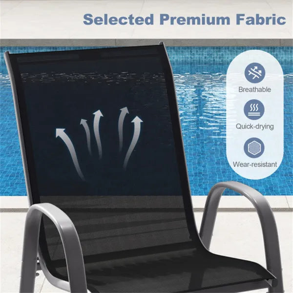 Black 2 Pack Stackable Patio Dining Chairs, Ergonomic Steel Frame Breathable Fabric Outdoor Chairs 330 LBS Capacity