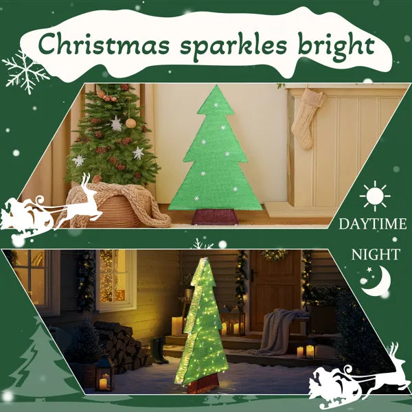 4FT Lighted Christmas Tree Yard Decorations, Pre-lit Holiday Decor With 110 Warm White LED Lights For Xmas Outdoor Indoo
