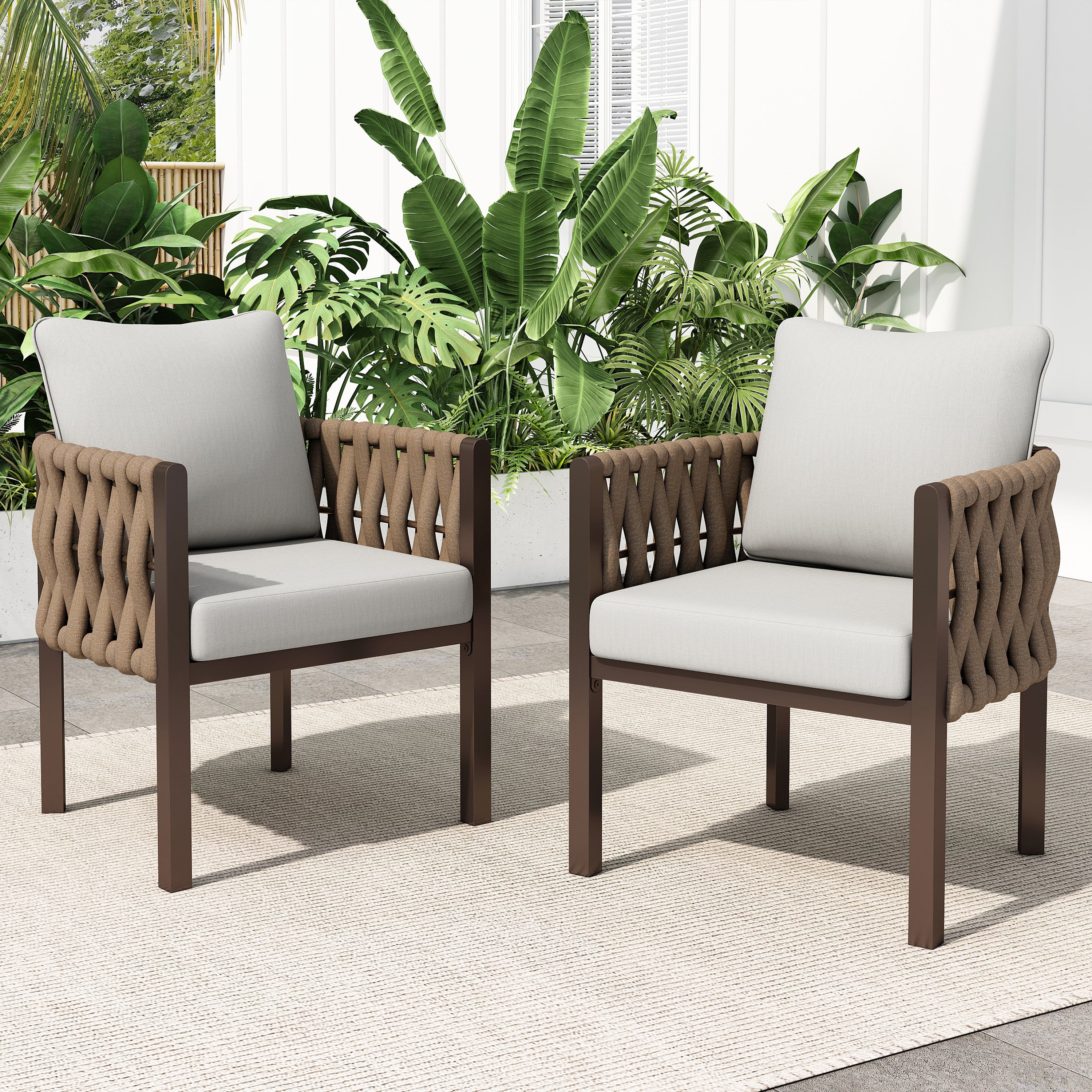 2-Pieces Outdoor Metal Patio Club Chair, Patio Furniture Arm Chair With Cushion, Modern Outdoor Furniture Deep Seating F