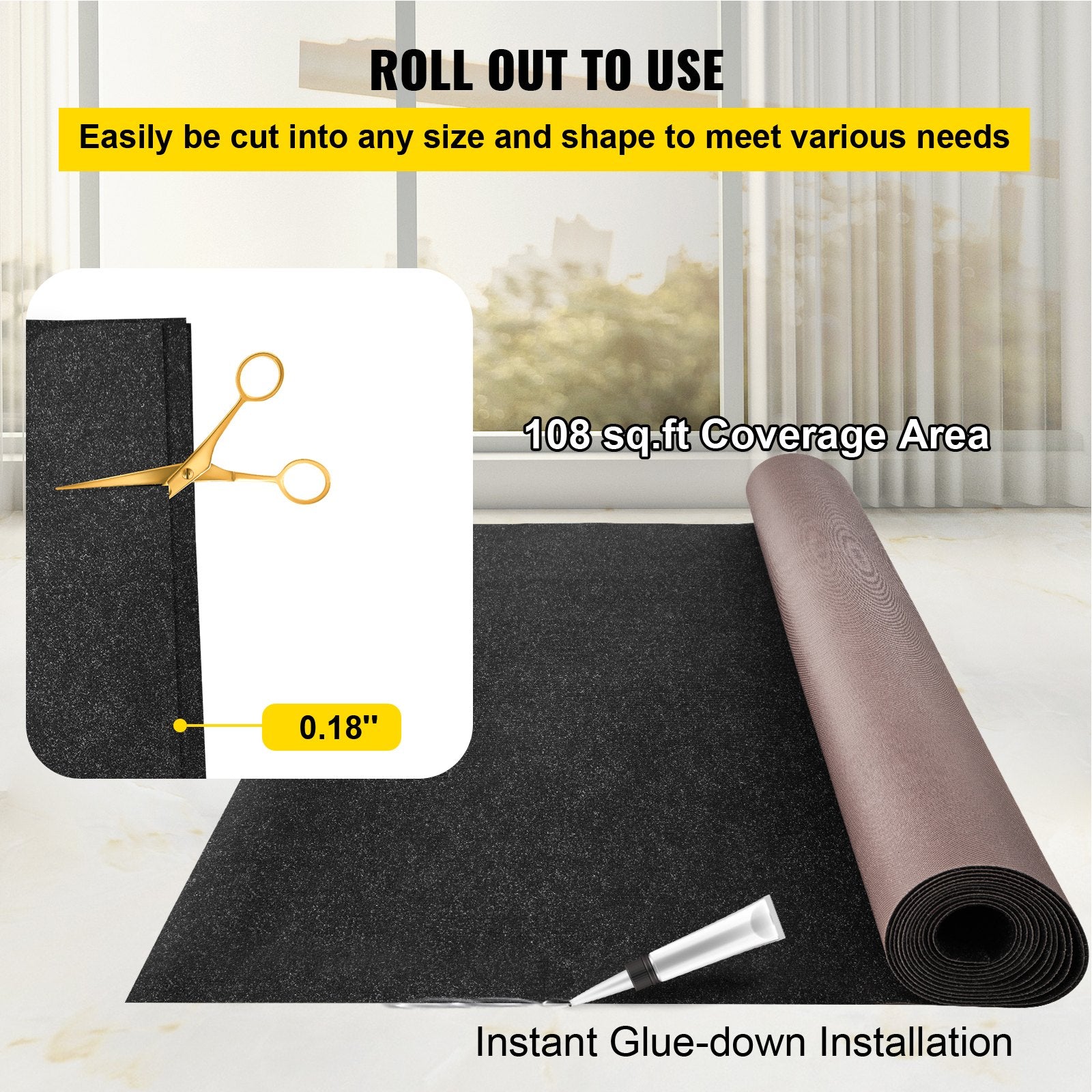 Boat Carpet, 6 Ft X 18 Ft Marine Carpet For Boats, Waterproof Black Indoor Outdoor Carpet With Marine Backing Anti-Slide