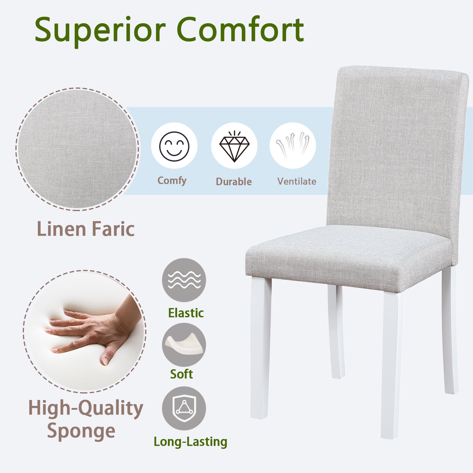 Dining Chairs Only, Dining Chairs set for 4, Kitchen Chair with Padded Seat, Side Chair for Dining Room, White & Gray