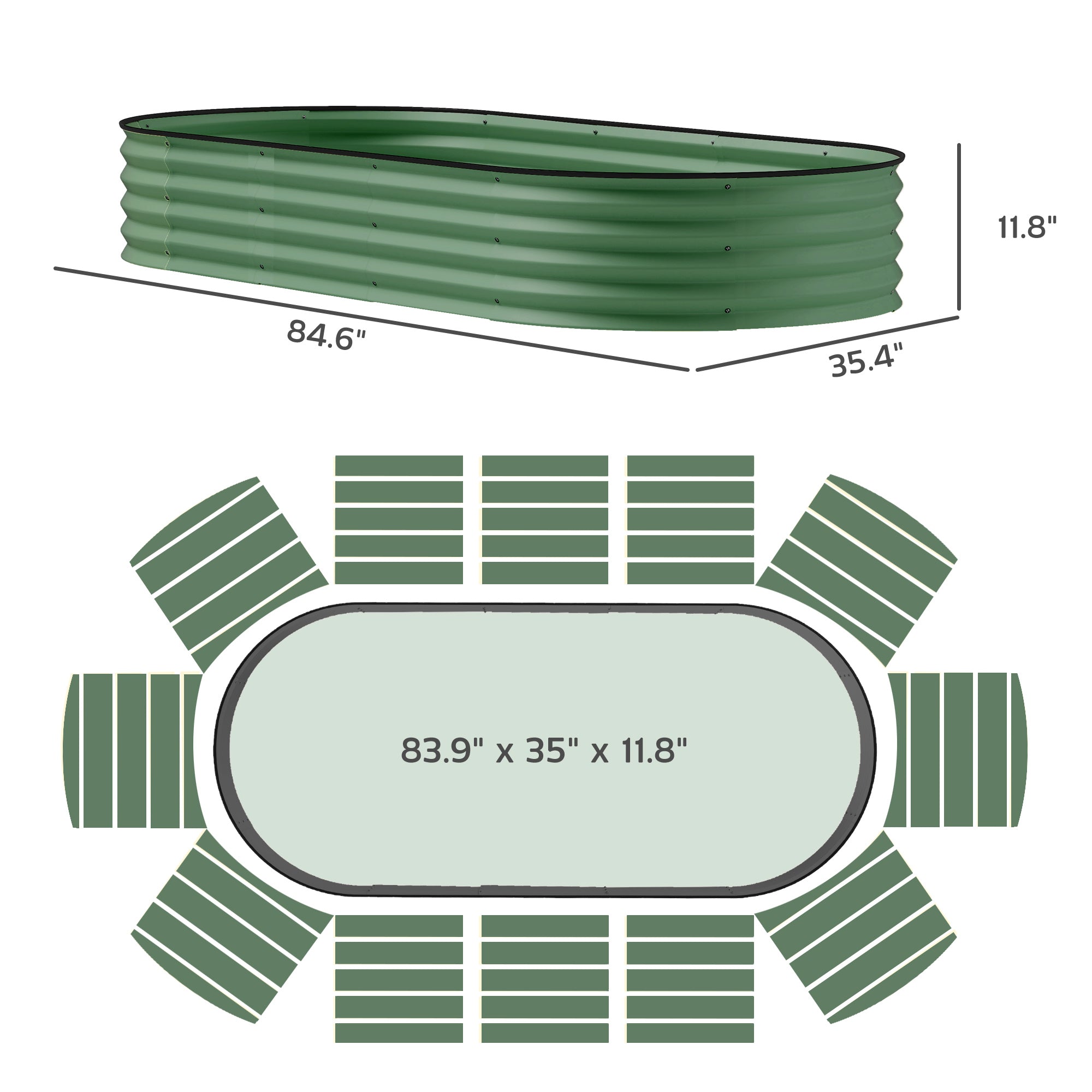 7' X 3' X 1' Raised Garden Bed Set, 2PCS Raised Beds For Gardening With Metal Plant Stakes, Green