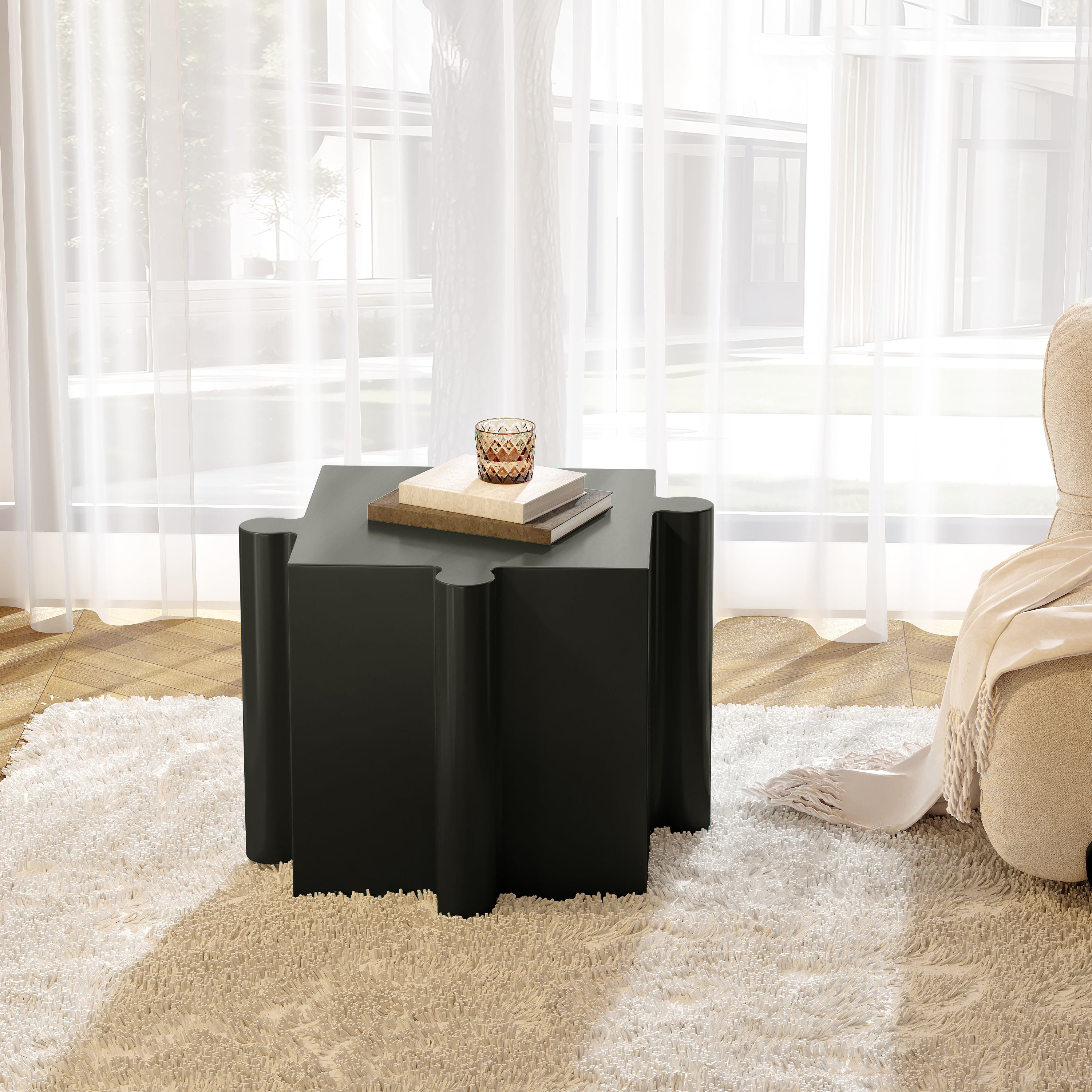 3-Piece Artistic Puzzle Table Set,Modular MGO Side Tables With Interlocking Design  2 Convex & 1 Concave , 200lb Capacit