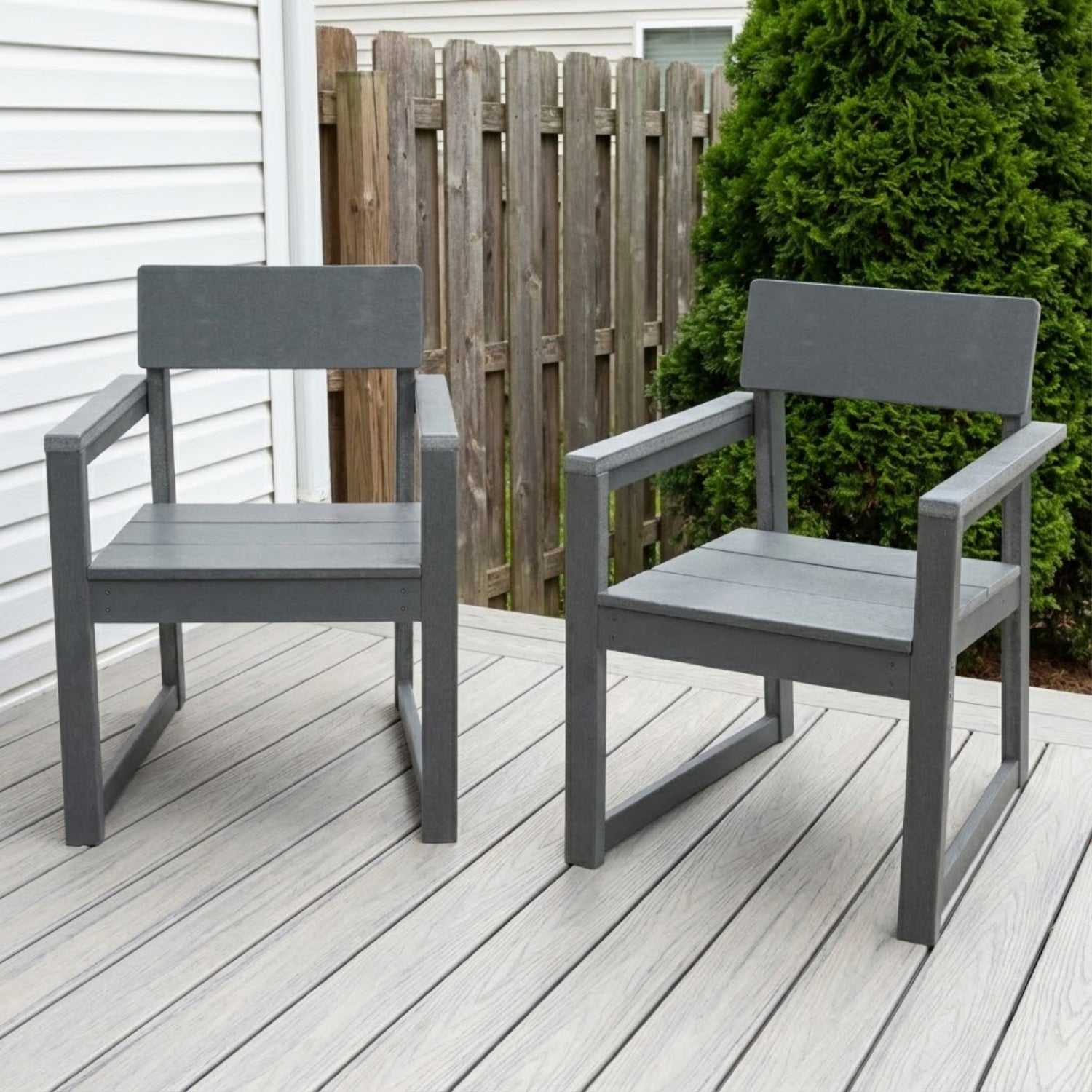 Grey HDPE Outdoor & Garden Armchairs With  Backres Modernist Designt Chairs