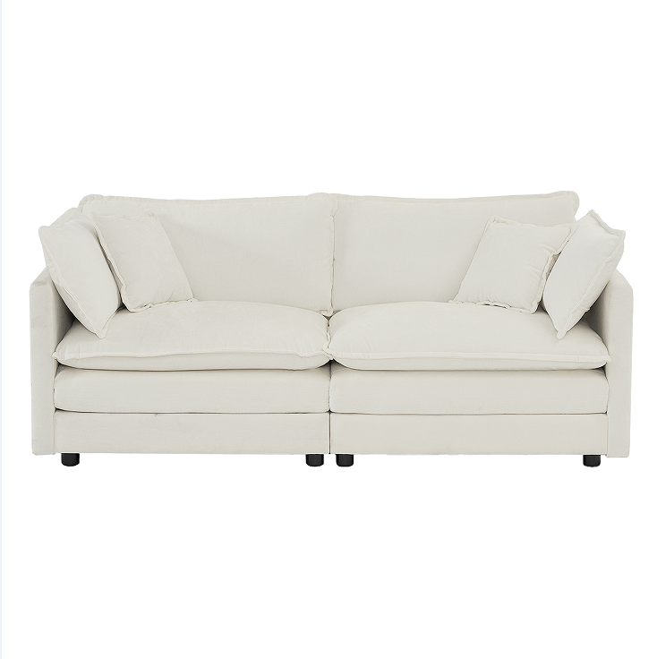 Modern Fabric Double Sofa With 4 Pillows