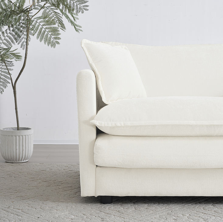 Modern Fabric Double Sofa With 4 Pillows