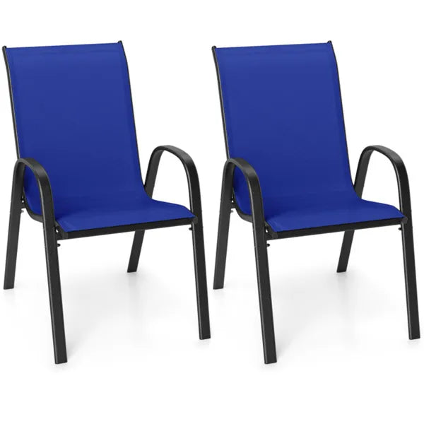 Navy 2 Pack Stackable Patio Dining Chairs, Ergonomic Steel Frame Breathable Fabric Outdoor Chairs 330 LBS Capacity