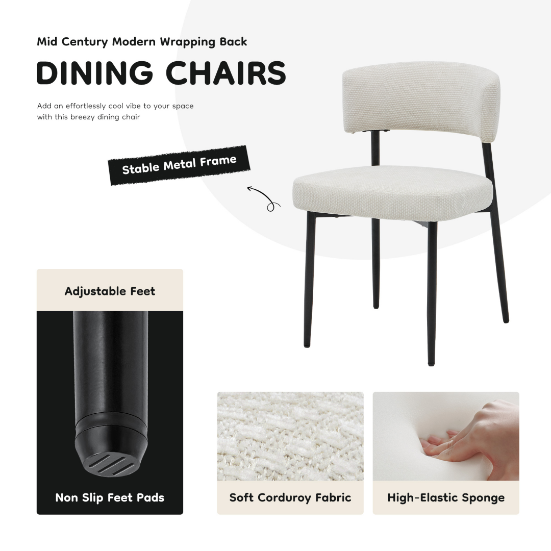 Modern Dining Chairs Set Of 4, Upholstered Dining Chairs With Curved Backrest,Sturdy Metal Frame