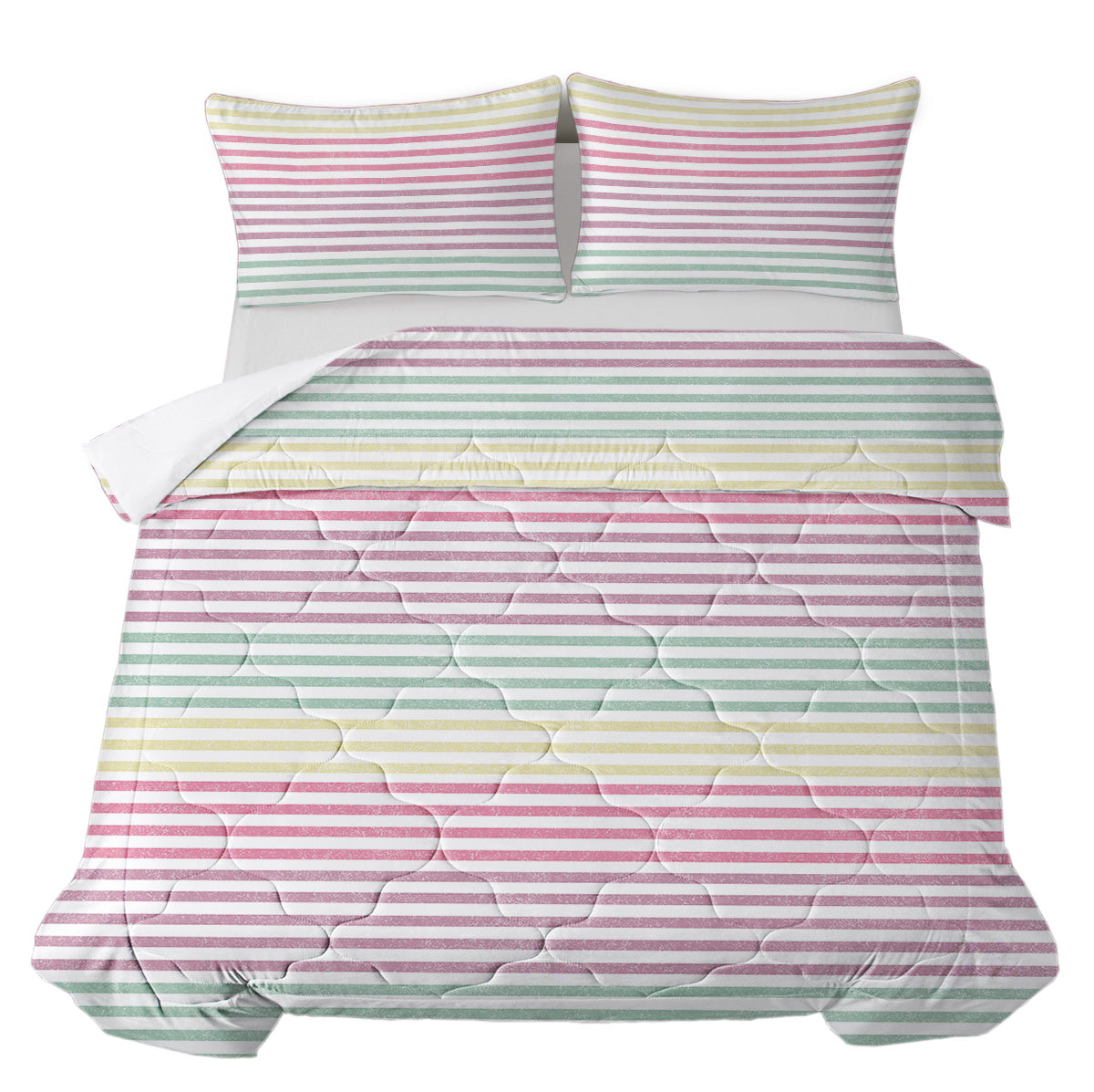 Striped Comforter Set Full Size, Rainbow Comforter Bedding Set Pink Yellow Green Purple 3 Piece, 1 Comforter And 2 Pillo