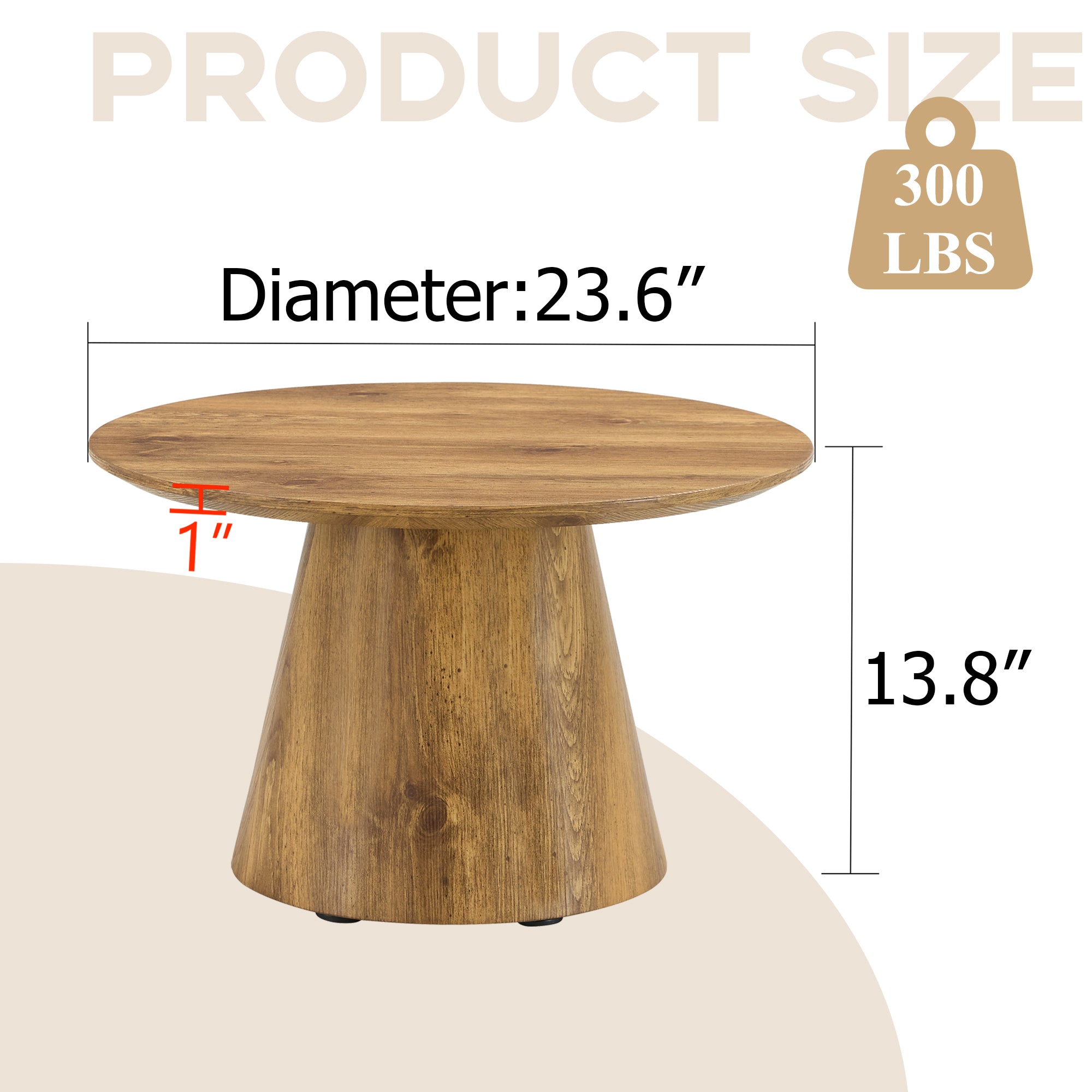 Natural Wood Grain MDF Round Coffee Table - 23.6in Diameter, 13.8in Height.Natural Wood Grain Texture Sticker,Exquisite Wood Grain Surface,Flexible MatchingMRound Tabletop Design.