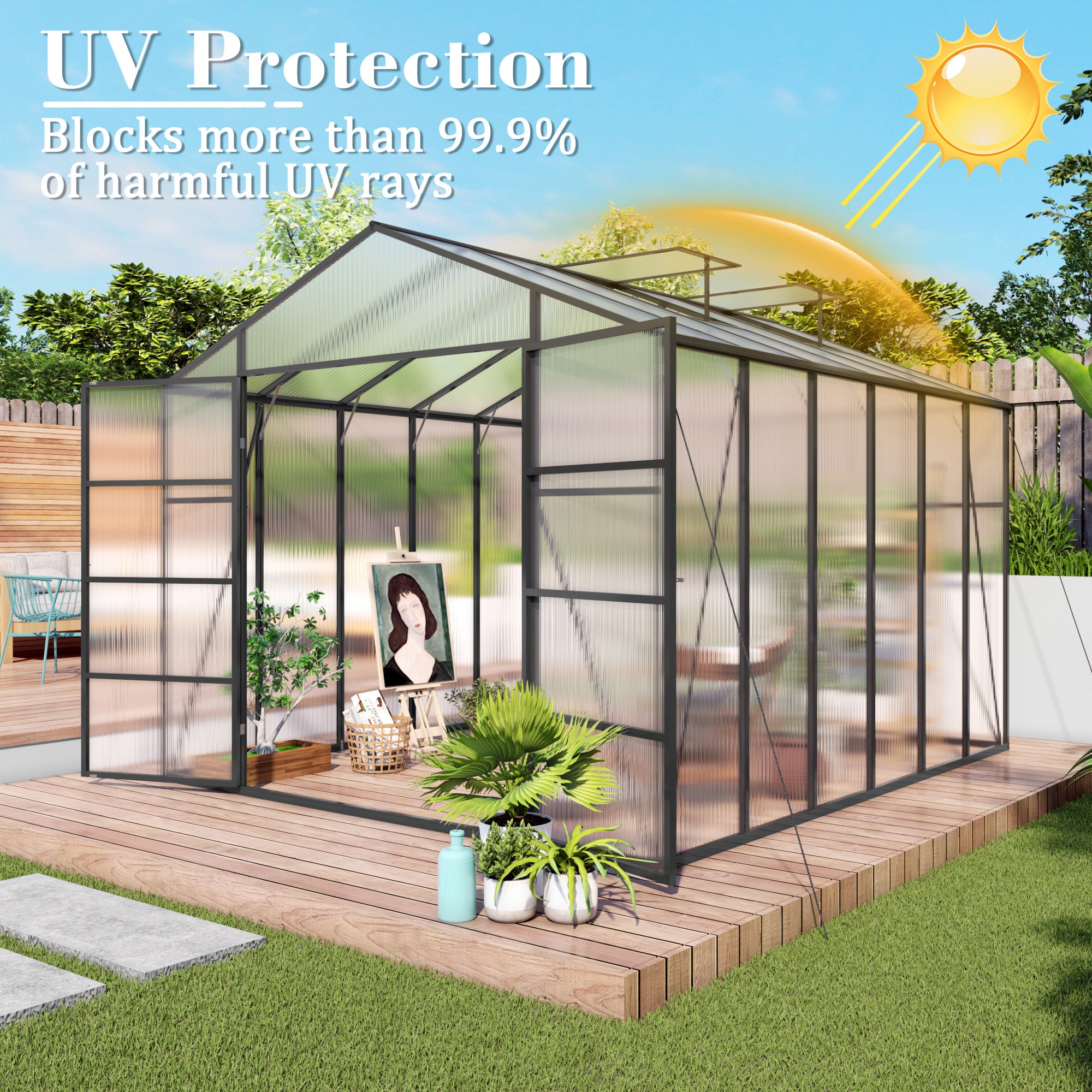 Newly Marketed Gain Height Windproofaluminum Greenhouse 10x12 FT Polycarbonate Greenhouse Raised Base And Anchor Aluminu
