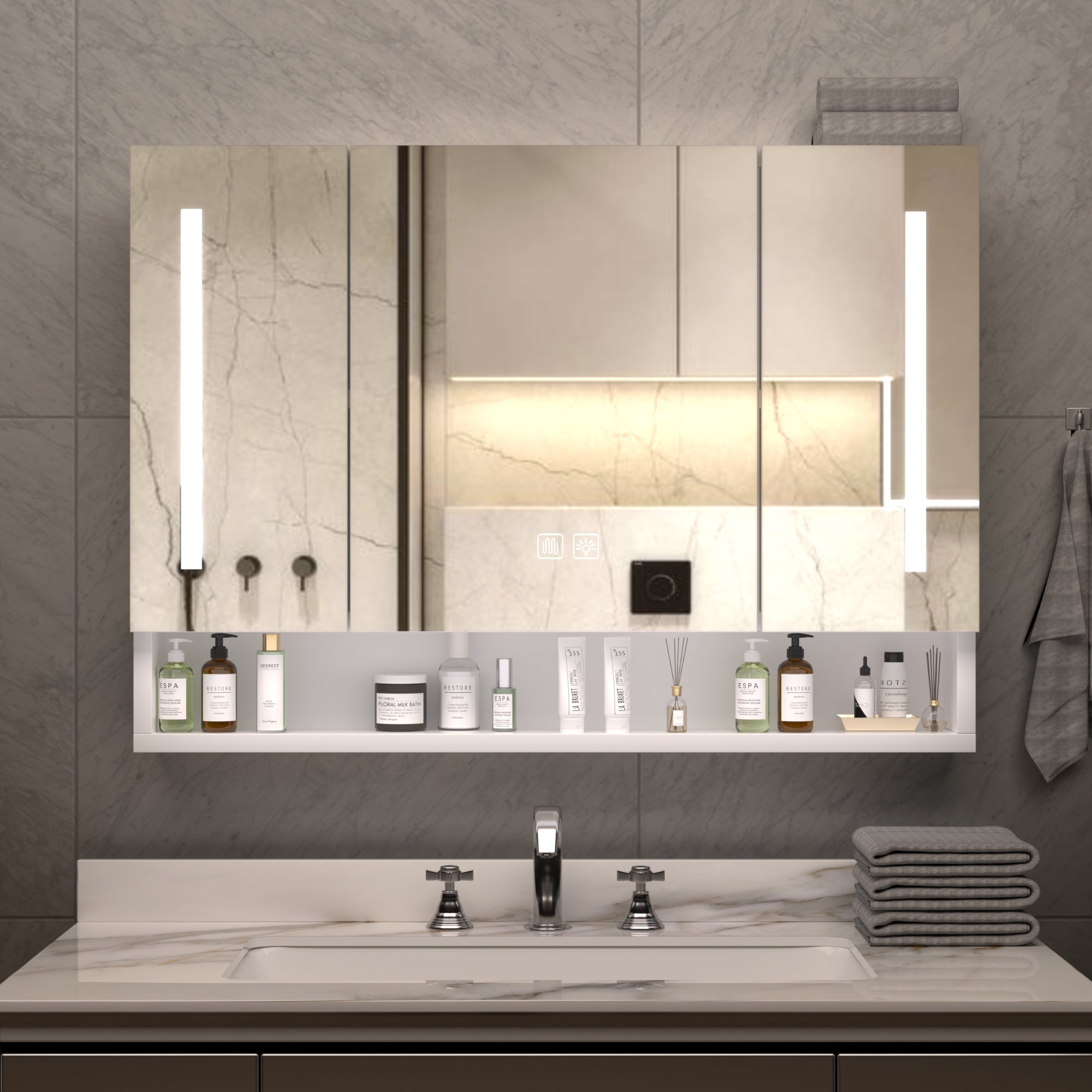 Modern 39x28 Inches Aluminium Bathroom Cabinets  Medicine Cabinets With Mirrors And LED Lights  Bathroom Storage Cabinet