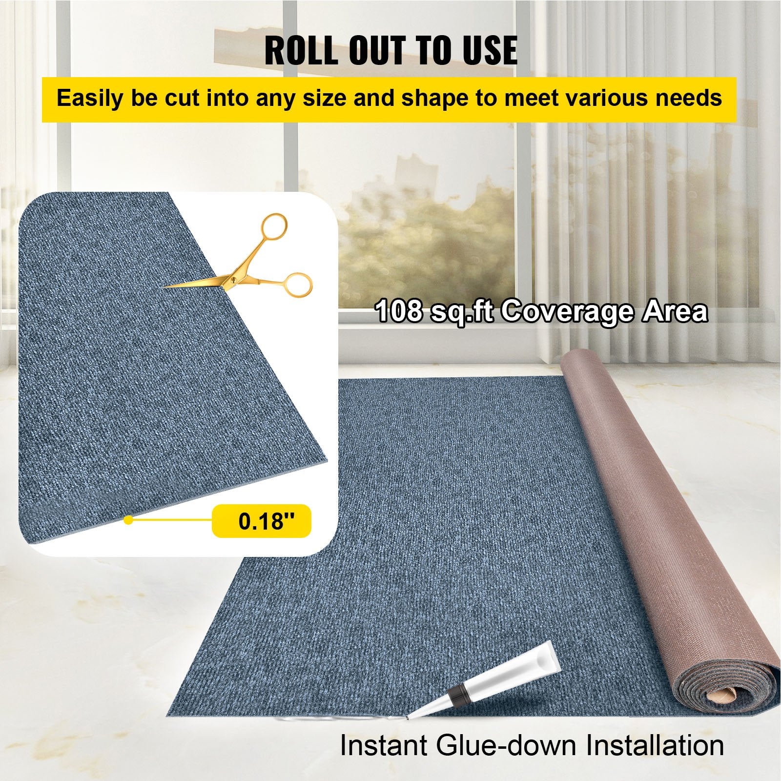 Gray Marine Carpet 6 Ft X 18 Ft Boat Carpet Rugs Indoor Outdoor Rugs For Patio Deck Anti-Slide TPR Water-Proof Back Cut
