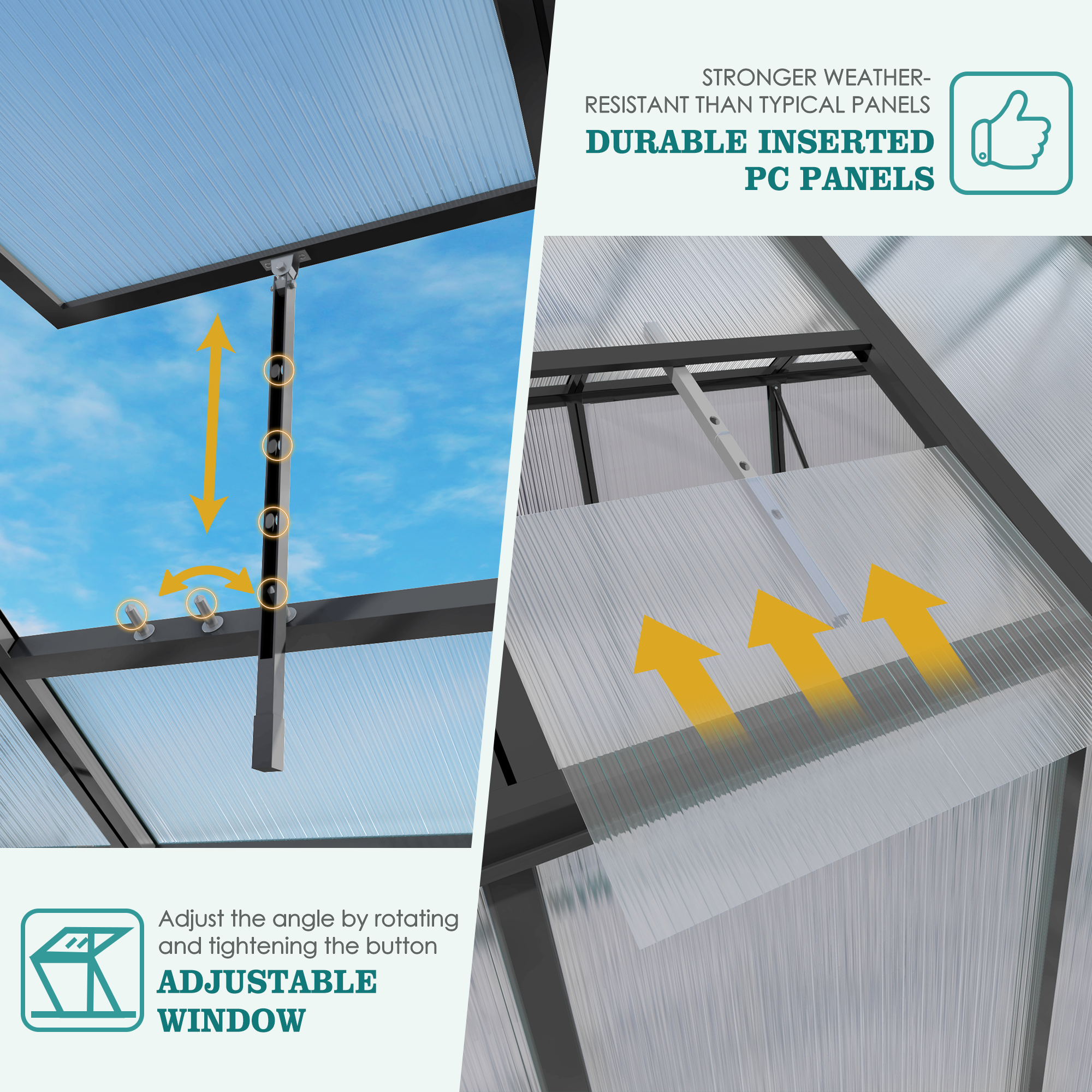 Newly Marketed Gain Height Windproofaluminum Greenhouse 6x6 FT Polycarbonate Greenhouse Raised Base And Anchor Aluminum