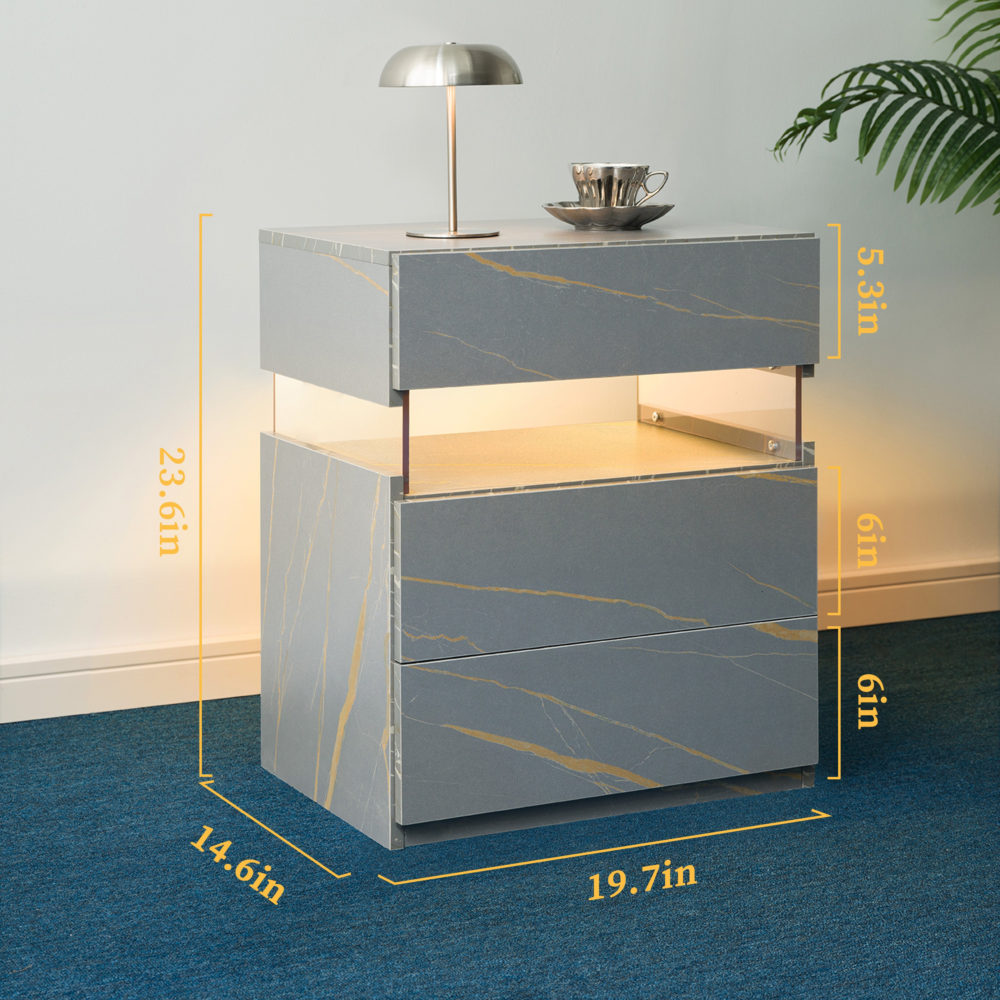 LED Nightstands 3 Drawer Dresser For Bedroom End Table With Acrylic Board LED Bedside Tables For Bedroom Living Room Bed