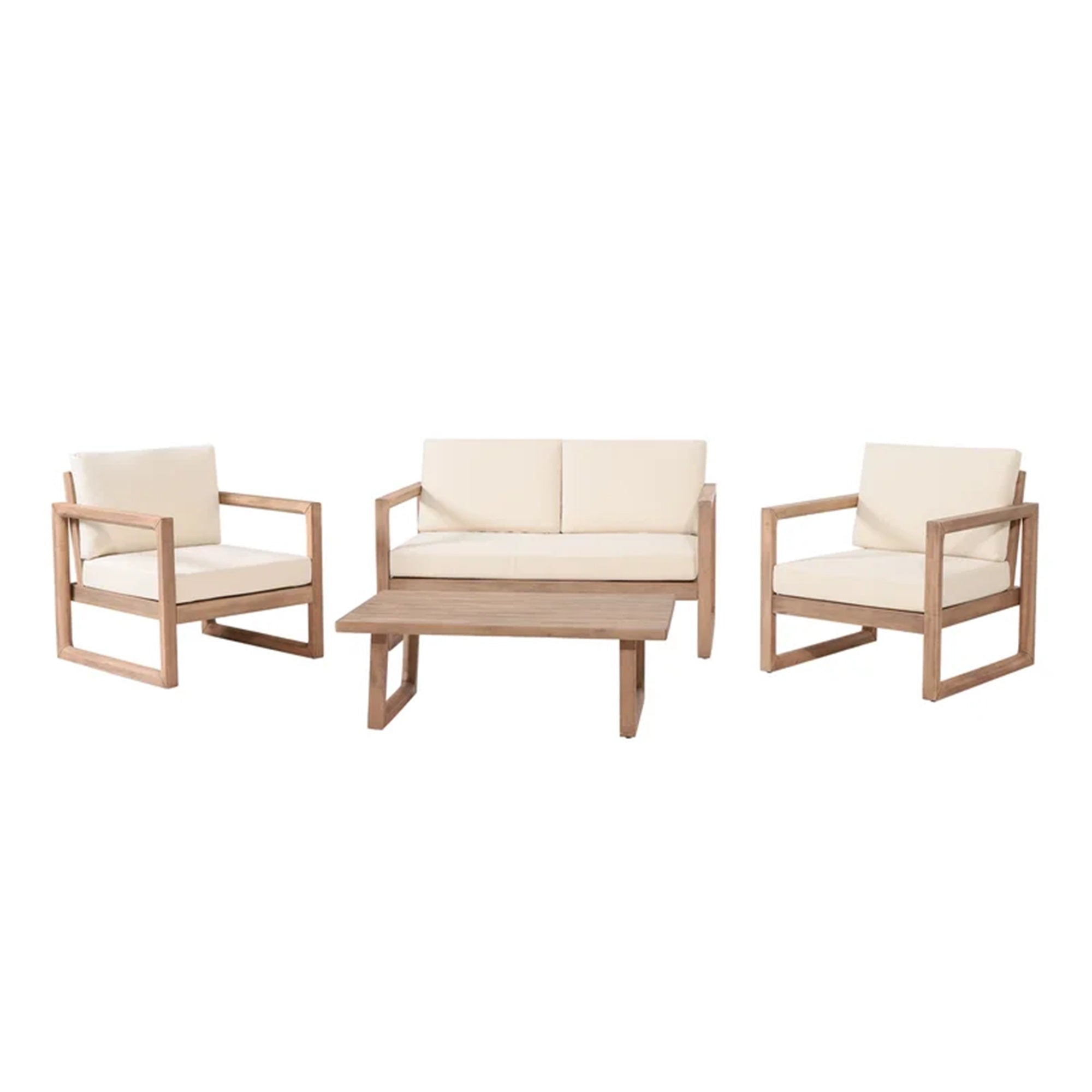 4-Pieces Acacia Wood Patio Furniture Set, Outdoor Furniture With Coffee Table, Patio Conversation Set Deep Seating With