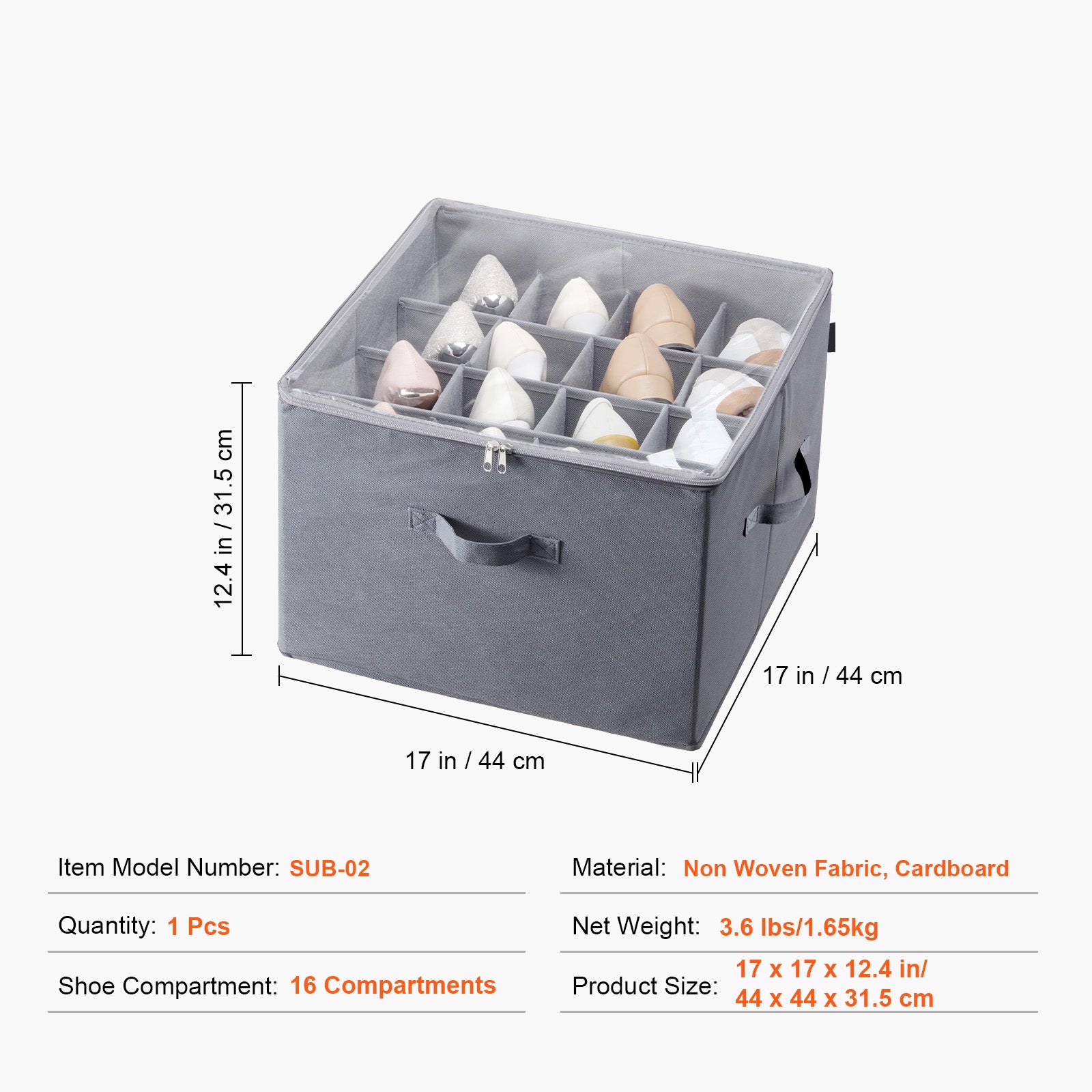 Vevor Sturdy Under Bed Shoe Storage Organizer, Adjustable Dividers Fit 16 Compartments, Shoe Storage Organizer For Close
