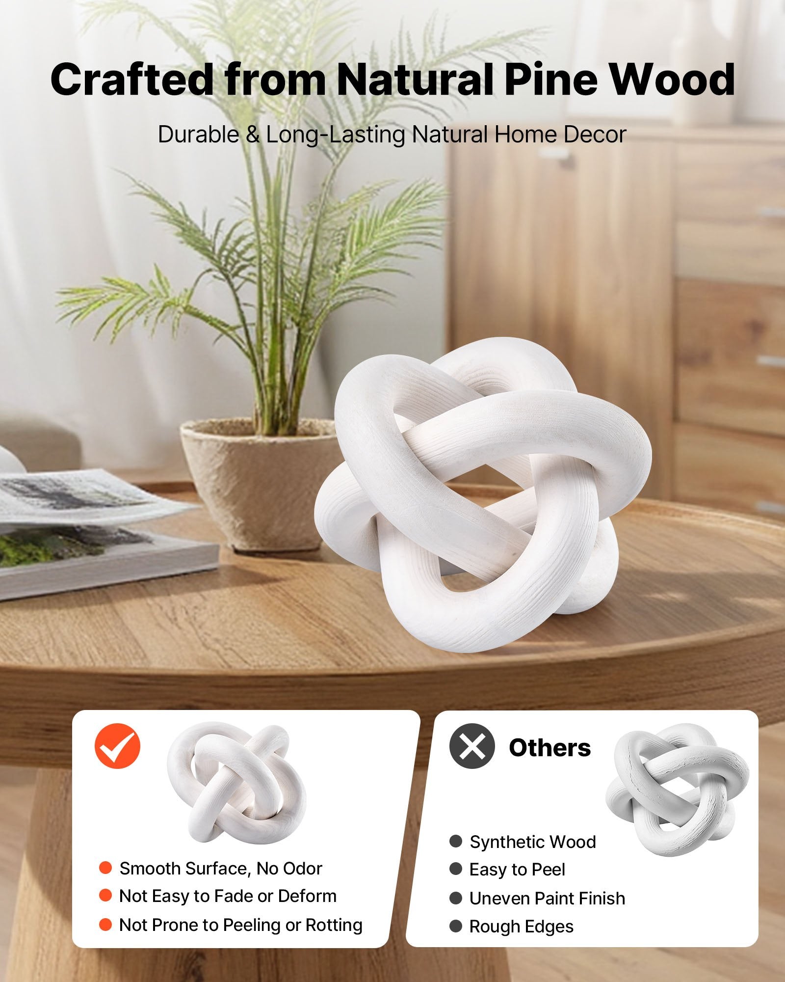 Wood Chain Link Decor, 3 Link, Hand Carved Wooden Knot Decor, Coffee Table Decoration Modern Shelf Accents, Decorative O