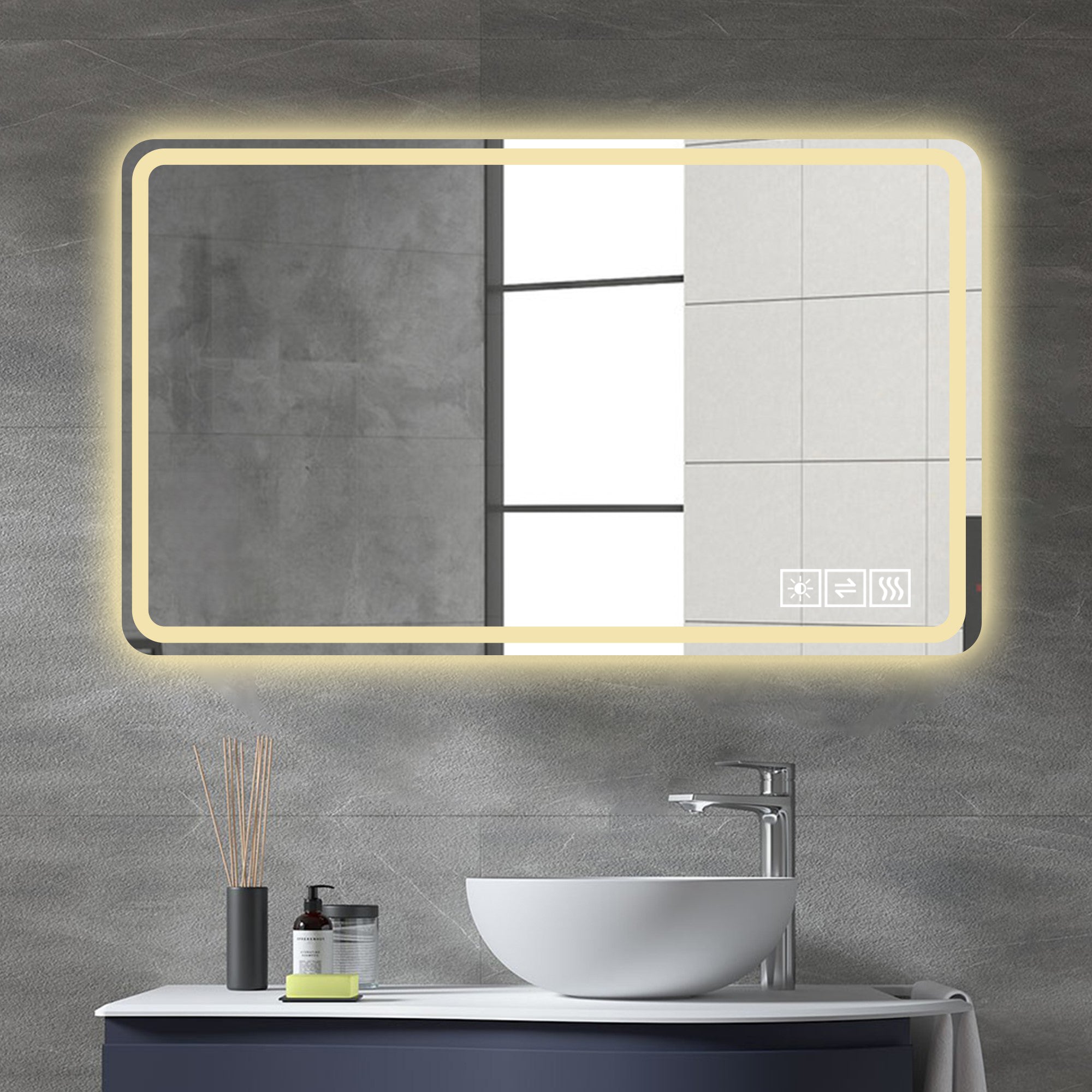 24X40 Inch LED Bathroom Mirror Vanity Mirrors With Front Lights Wall Mounted Anti-Fog Frameless Make Up Mirror With Ligh