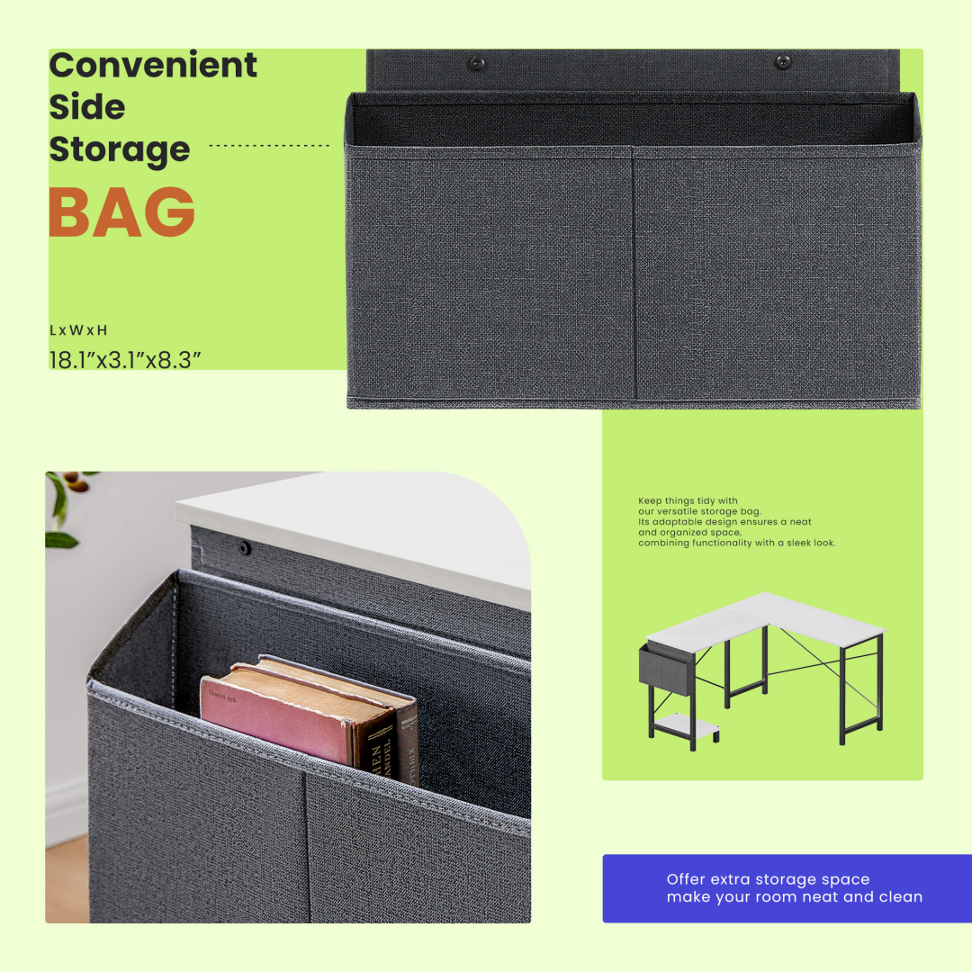 49-Inch L Shaped Desk - Computer Desk Corner Desks Gaming Desk PC Table, With CPU Stand Side Bag For Home Office Dorm St
