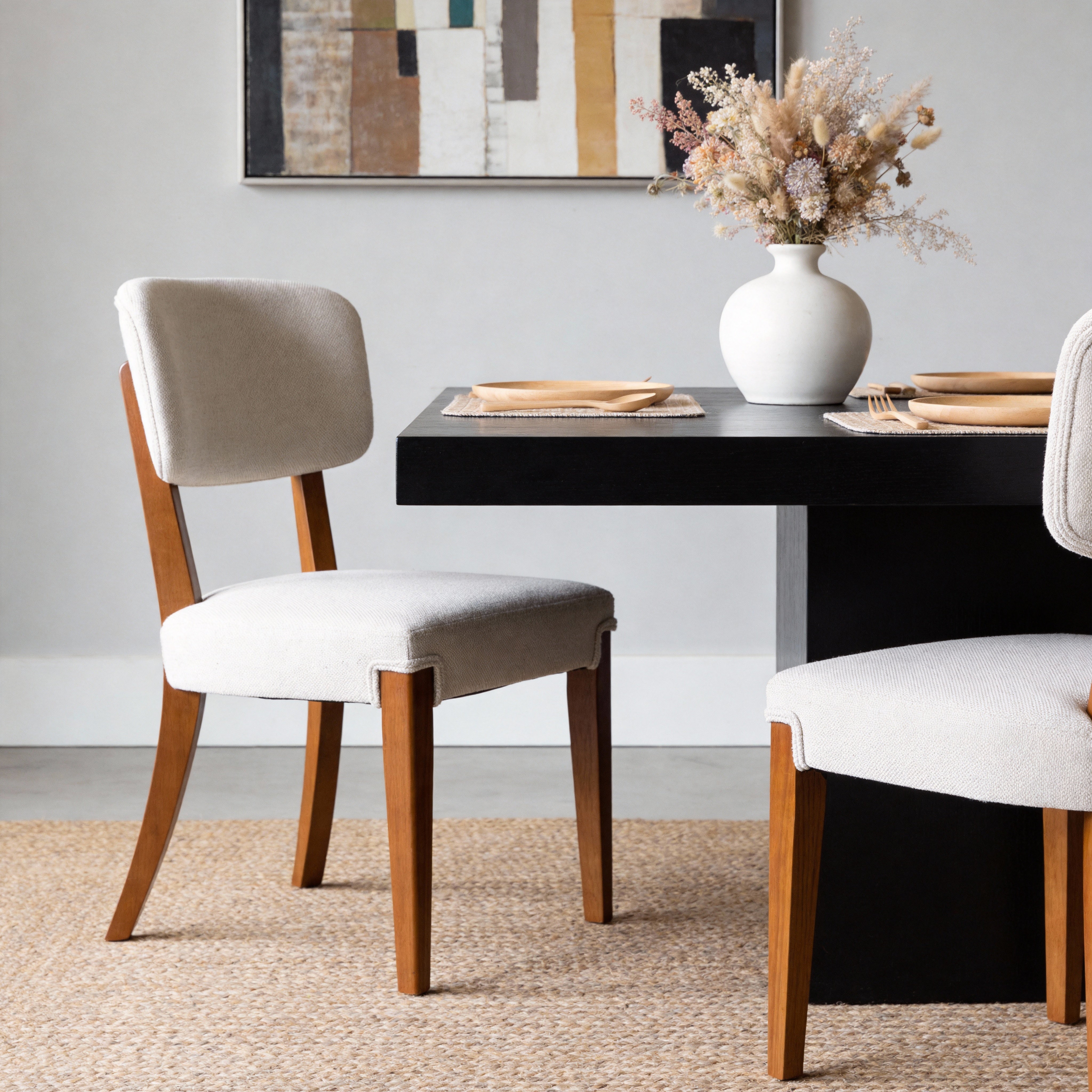 Modern Armless Dining Chairs Set Of 2, Beige, Contemporary Side Chairs With Wood Legs   Versatile Accent Chairs For Dini