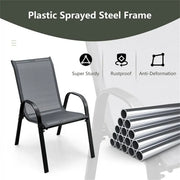 Gray 2 Pack Stackable Patio Dining Chairs, Ergonomic Steel Frame Breathable Fabric Outdoor Chairs 330 LBS Capacity