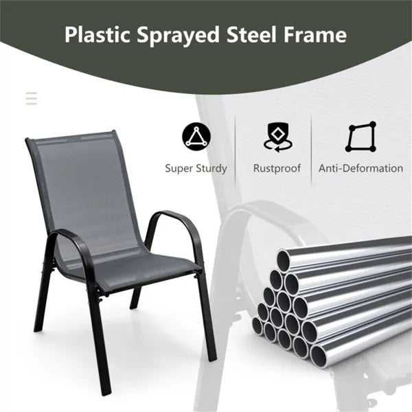 Gray 2 Pack Stackable Patio Dining Chairs, Ergonomic Steel Frame Breathable Fabric Outdoor Chairs 330 LBS Capacity