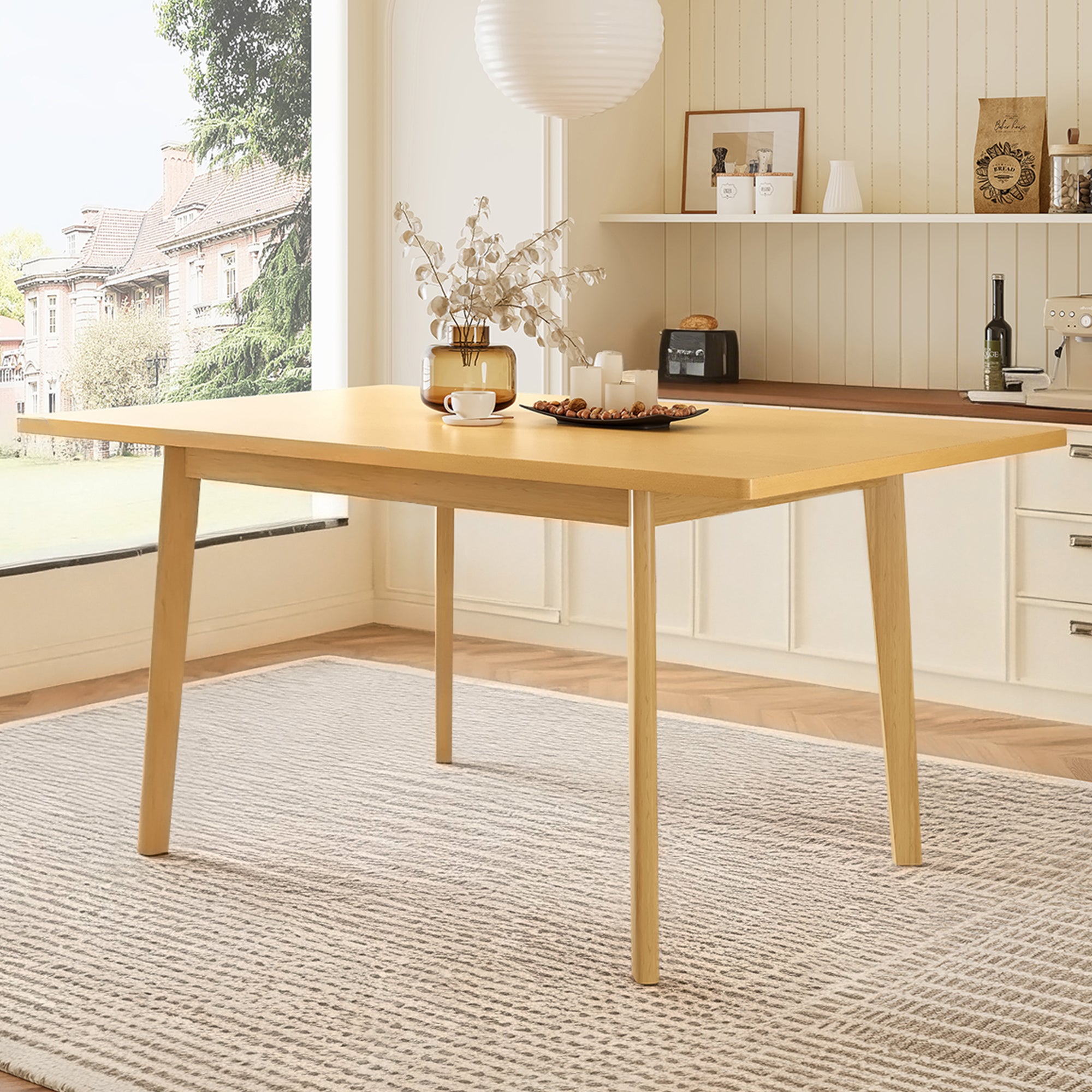 60  Rustic Farmhouse Dining Table - Solid Wood Frame, Minimalist Modern Dining Table For Kitchen, Dining Room, Living Ro