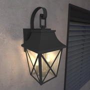 Black Outdoor Wall Light 2 Lights, Large Outdoor Modern Wall Light Fixtures, Industrial Porch Light Wall Mounted With Gl