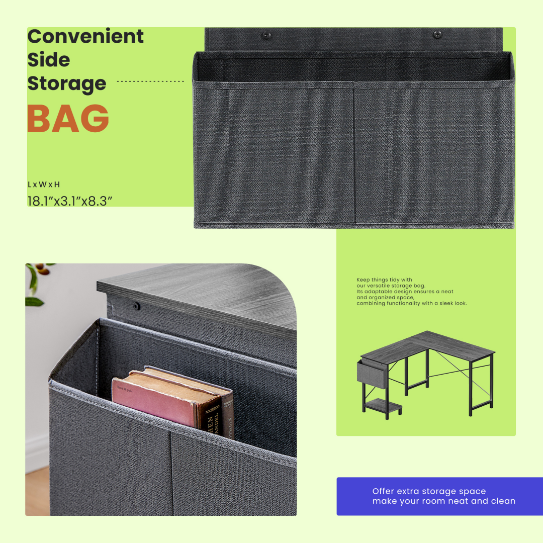 49-Inch L Shaped Desk - Computer Desk Corner Desks Gaming Desk PC Table, With CPU Stand Side Bag For Home Office Dorm St