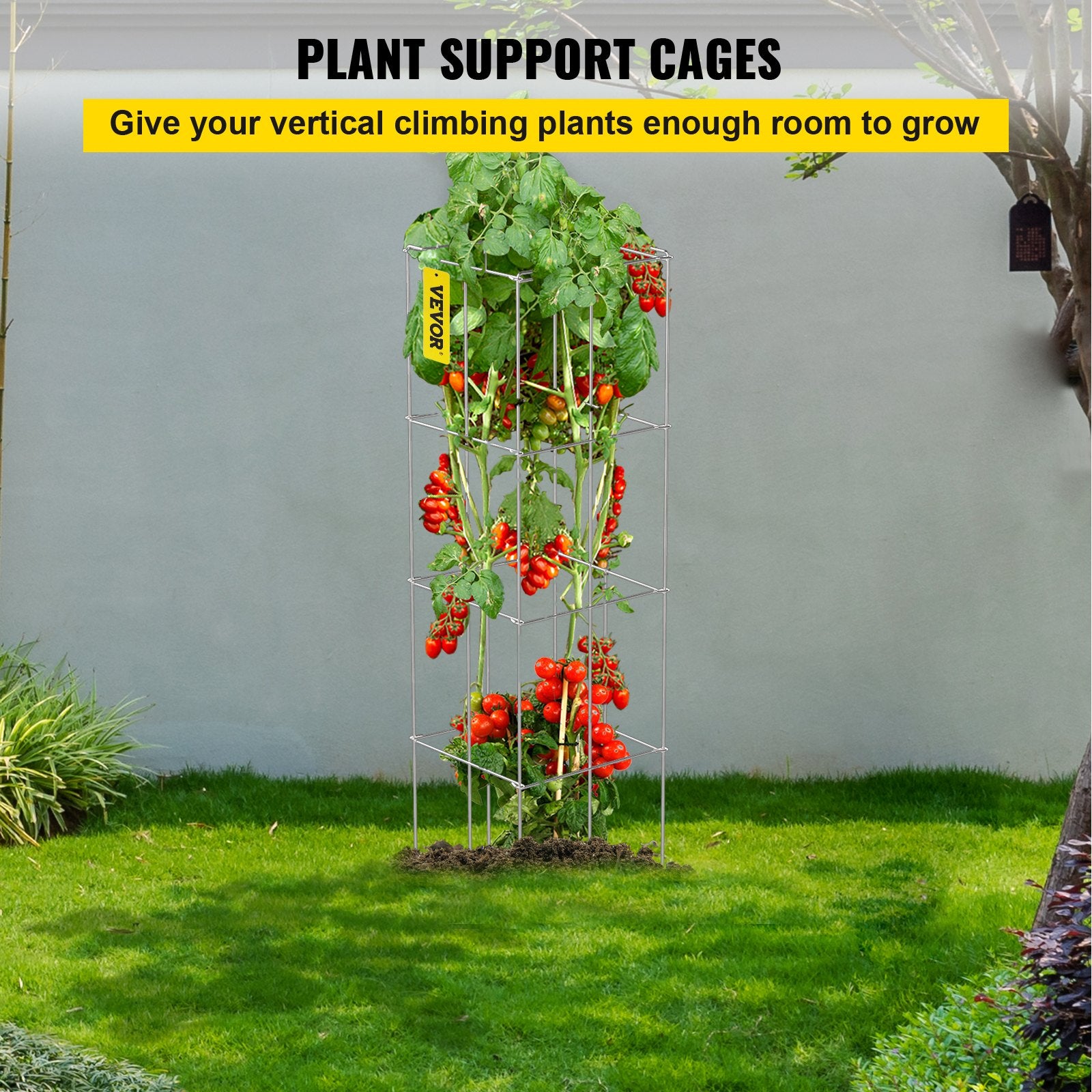 Tomato Cages, 11.8' X 11.8' X 46.1', 10 Packs Square Plant Support Cages, Silver PVC-Coated Steel Tomato Towers For Clim