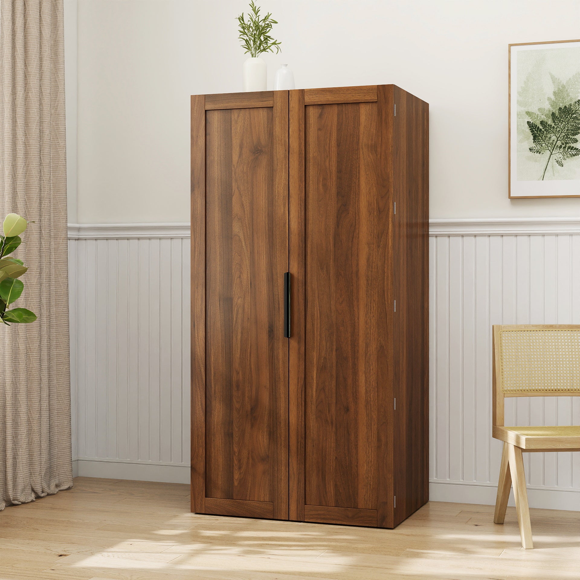 Kitchen Pantry Cabinet, Walnut Freestanding Buffet Cupboards Sideboard With Doors & Shelves, Kitchen Pantry Storage Cabi