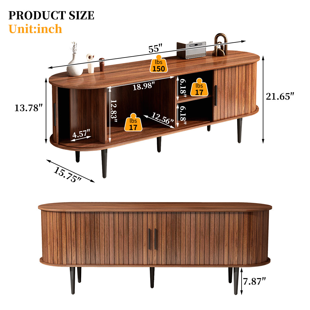 TV Stand, 55 Modern TV Console Table With Storage Compartment And Sliding Door, Gaming Entertainment Center With Cabinet For Living Room, Bedroom, Office Walnut