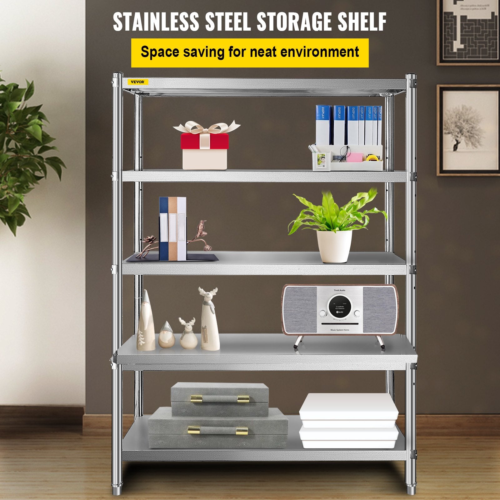 Stainless Steel Shelves 48x18.5 Inch 5 Tier Adjustable Shelf Storage Unit Stainless Steel Rack Shelving Heavy Duty Shelv