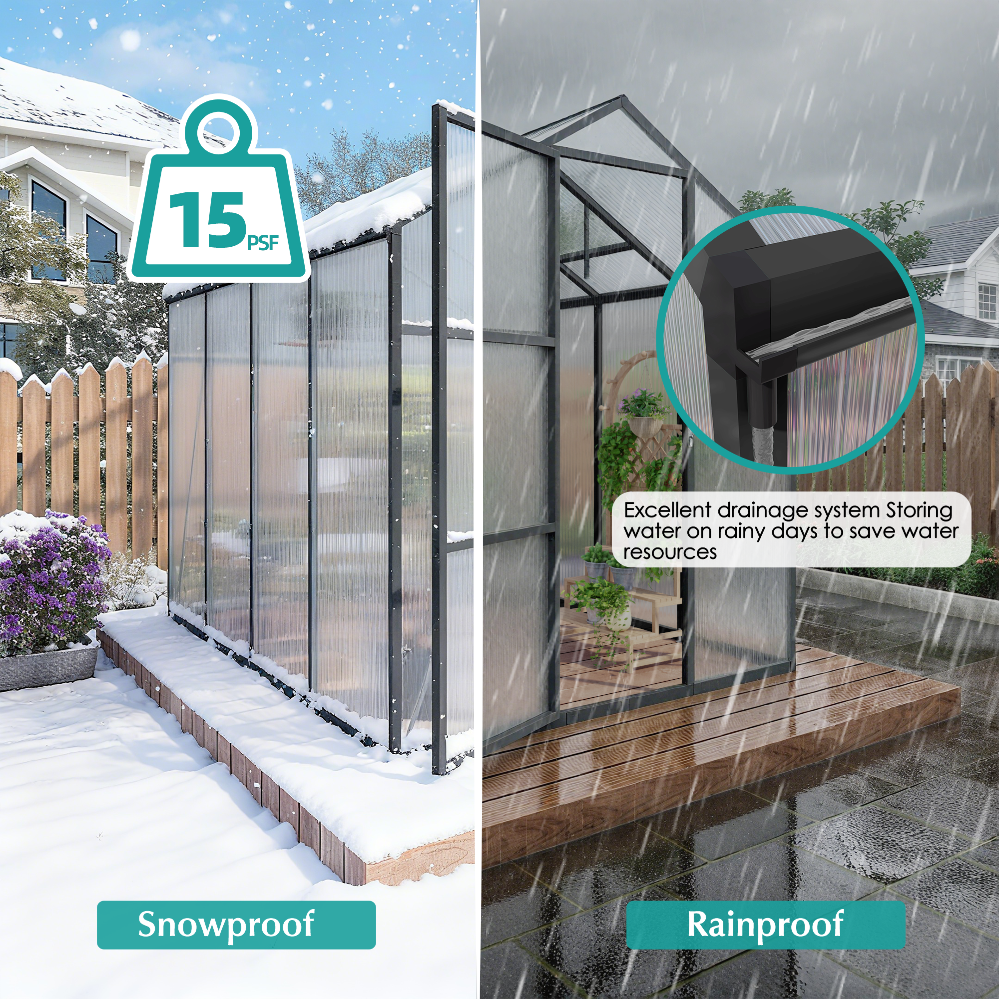 Newly Marketed Gain Height Windproofaluminum Greenhouse 6x8 FT Polycarbonate Greenhouse Raised Base And Anchor Aluminum