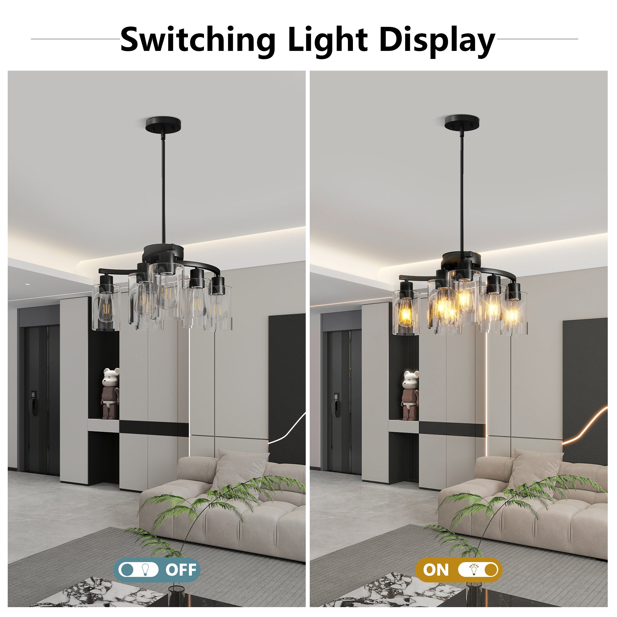 6-Light Modern Farmhouse Black Chandelier, Contemporary Dining Room Light Fixture, Adjustable Height Hanging Industrial