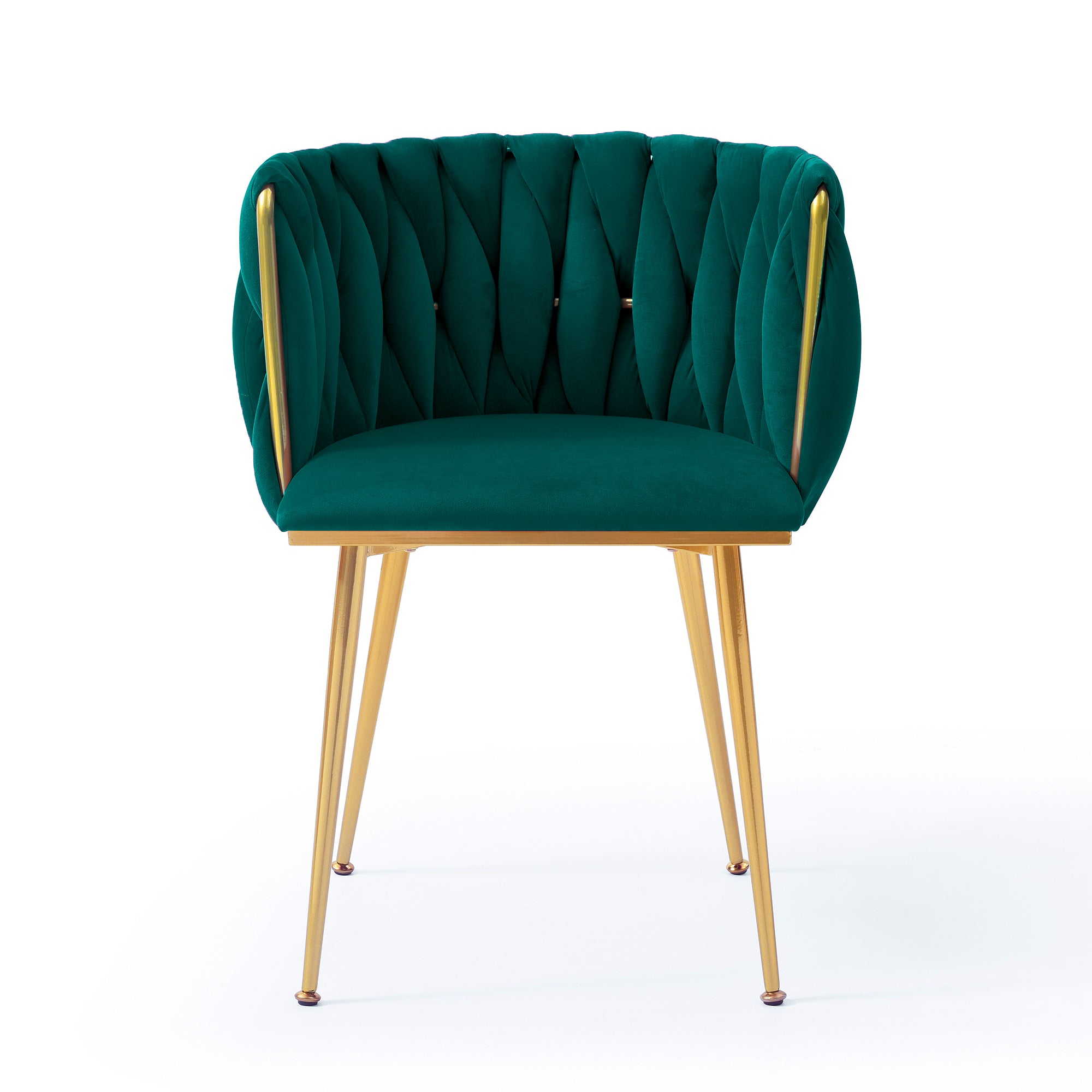 Modern Velvet Dining Chairs Set of 2, Upholstered Woven Dining Chair with Golden Metal Legs, Upholstered Dining Chairs f