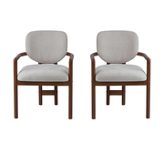 Dining Chairs Set Of 2 Upholstered Arm Chairs, Rubber Wood Accent Chairs Beige Fabric Seating, 300 LBS Weight Capacity