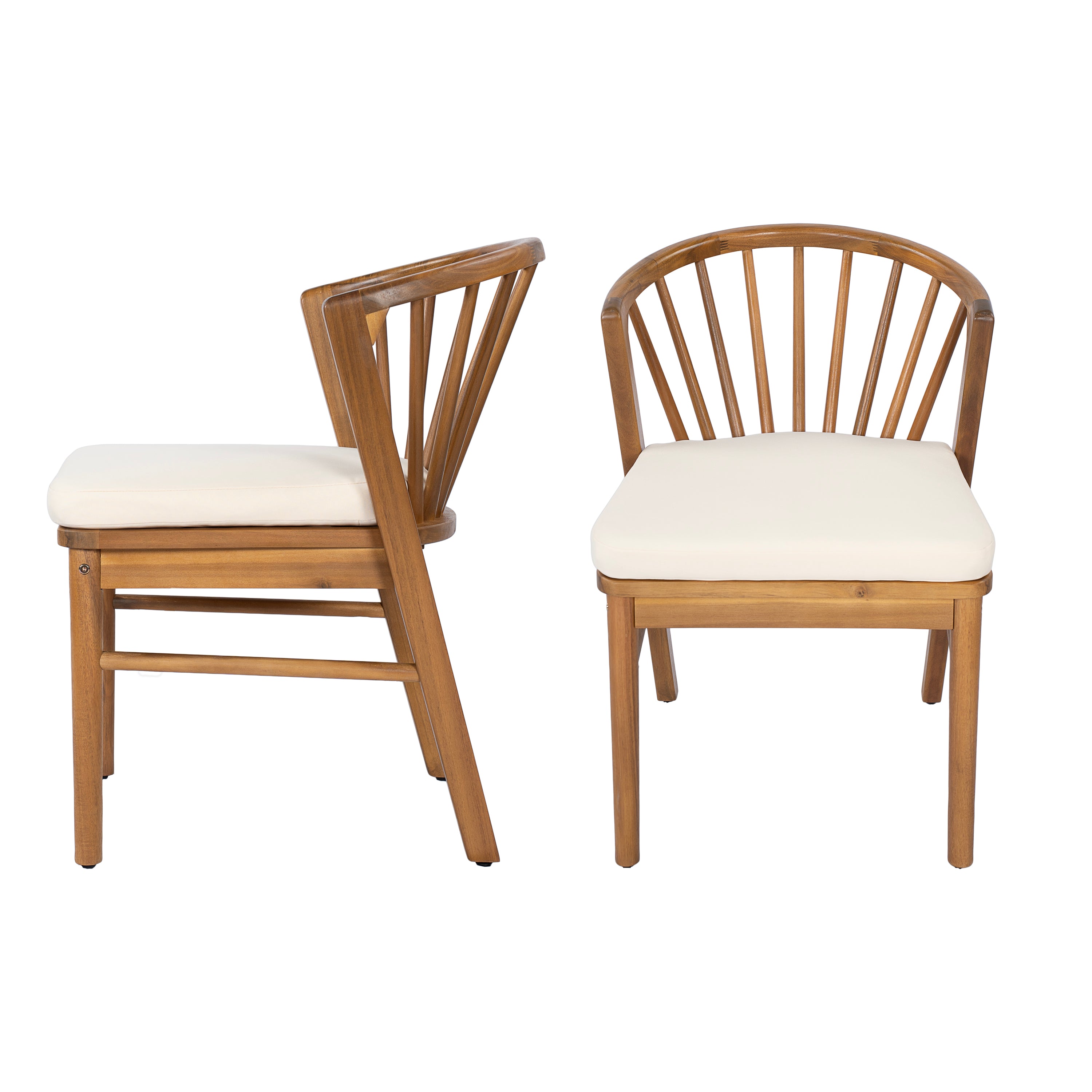 Outdoor Dining Chairs Set Of 2, Acacia Wood Patio Chairs With Cream Washable Cushion,for Backyard, Poolside, Garden,Teak